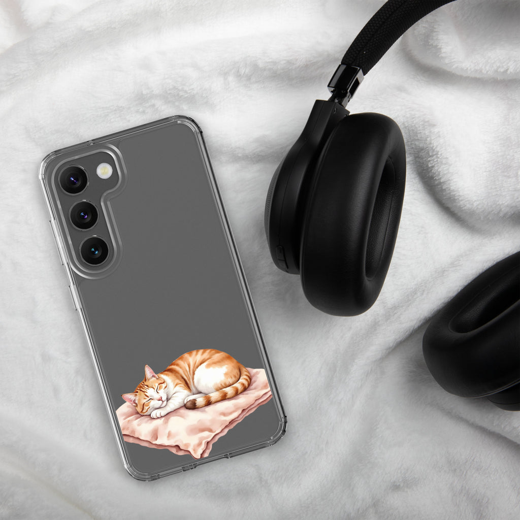 Sleeping Ginger Cat Clear Case for Samsung Galaxy S23 – Cozy Minimal Animal Protective Cover