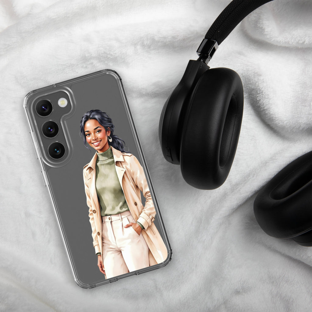 Elegant Fashion Woman Clear Case for Samsung Galaxy S23 – Modern Illustration Protective Cover