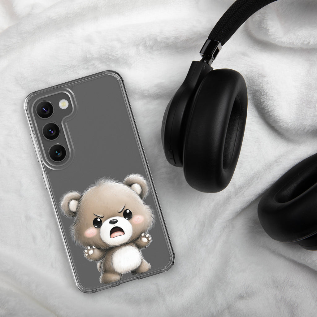 Cute Angry Bear Clear Case for Samsung Galaxy S23 – Playful Cartoon Protective Cover