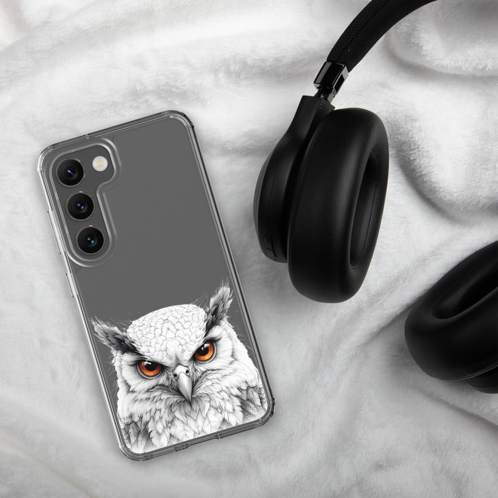 White Owl Illustration Clear Case for Samsung Galaxy S23 – Minimal Wildlife Protective Cover