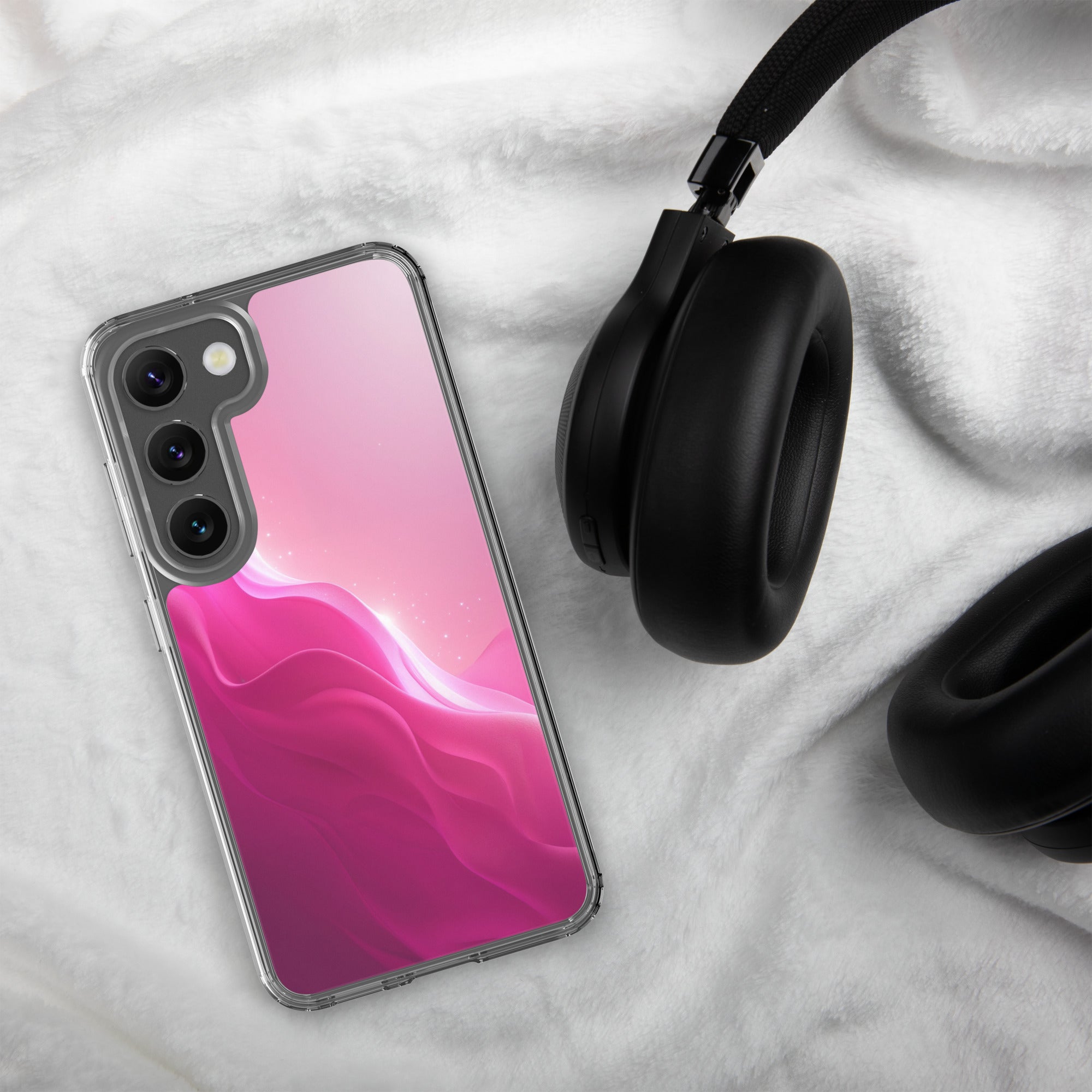 Pink Gradient Waves Dream Clear Case for Samsung Galaxy S23 – Minimal Abstract Protective Cover