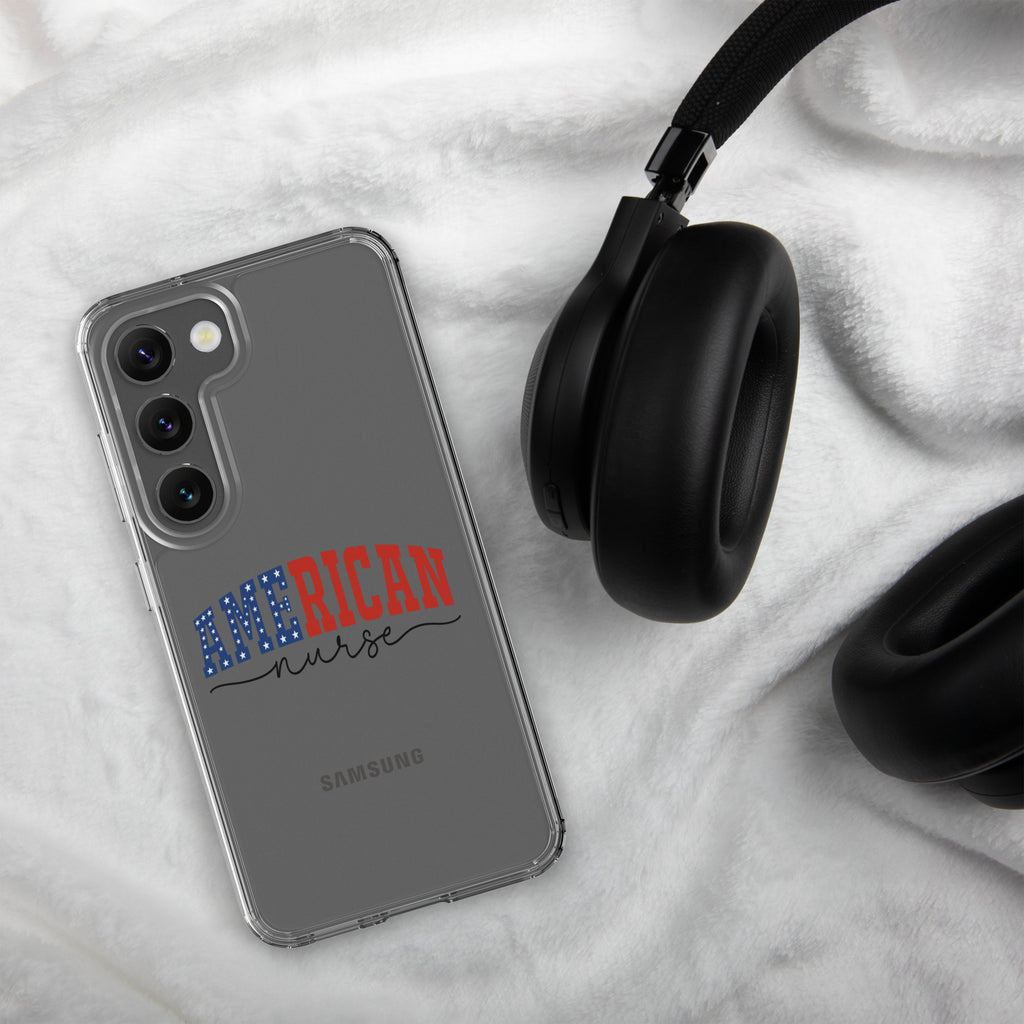 American Nurse Typography Clear Case for Samsung Galaxy S23 – Patriotic Profession Protective Cover