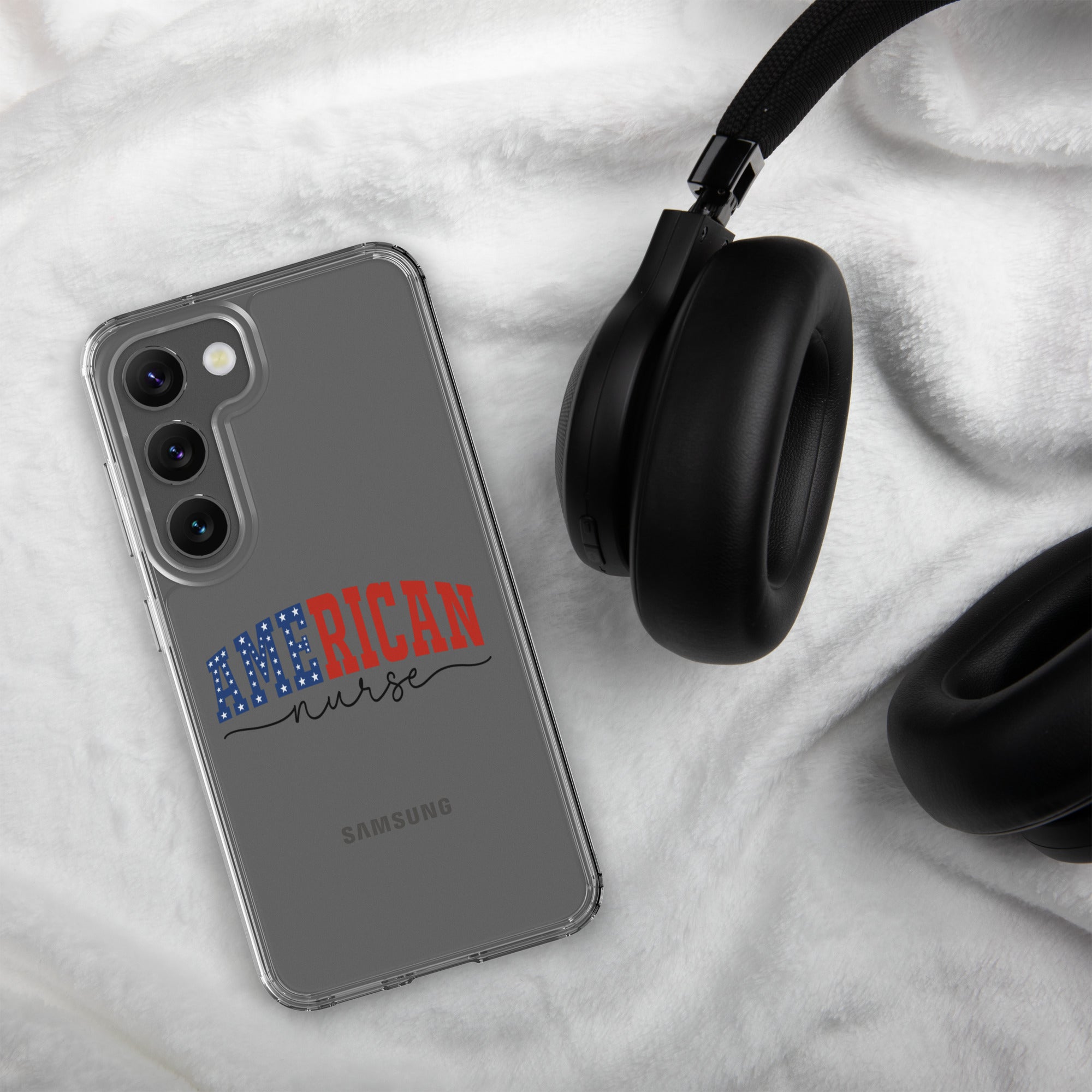 American Nurse Typography Clear Case for Samsung Galaxy S23 – Patriotic Profession Protective Cover