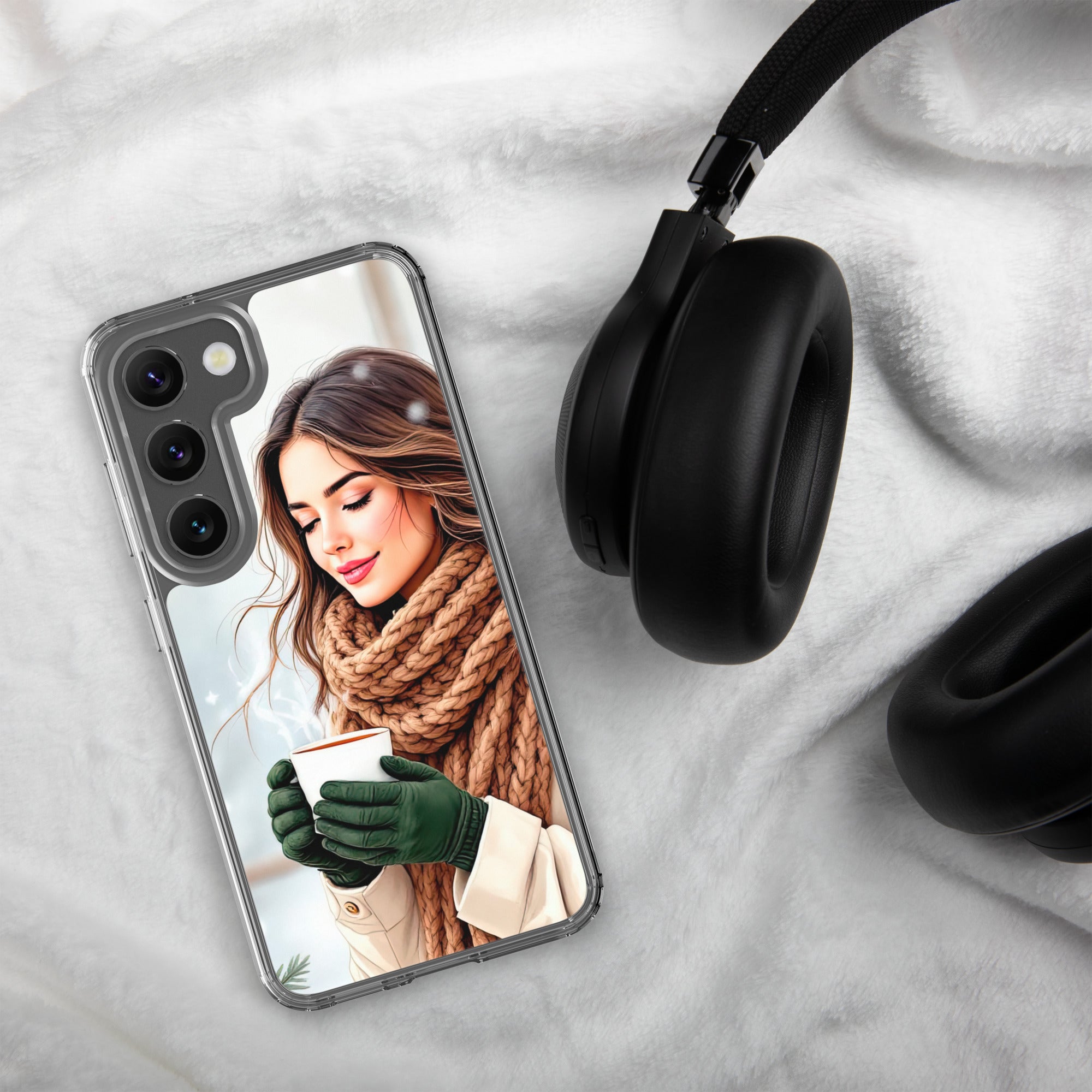 Winter Coffee Moment Clear Case for Samsung Galaxy S23 – Cozy Portrait Protective Cover