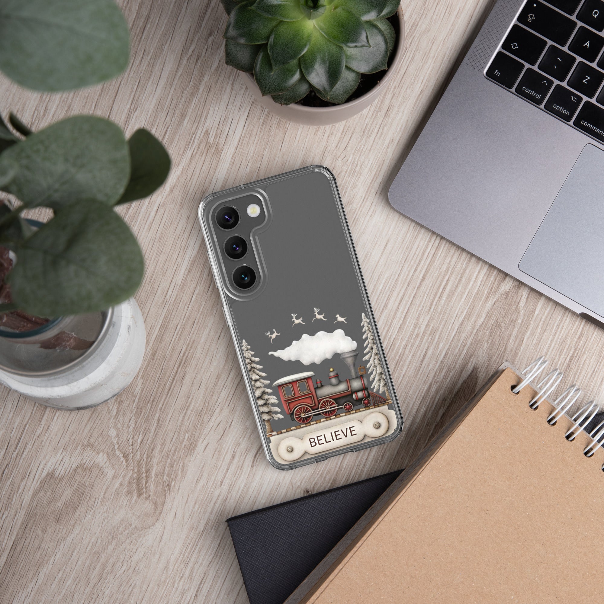 Believe Winter Train Clear Case for Samsung Galaxy S23 – Minimal Christmas Protective Cover