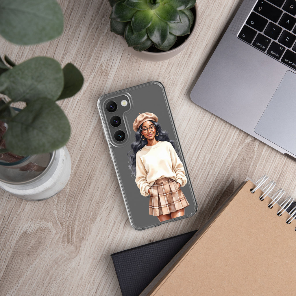 Chic Autumn Portrait Clear Case for Samsung Galaxy S23 – Elegant Minimalist Protective Cover