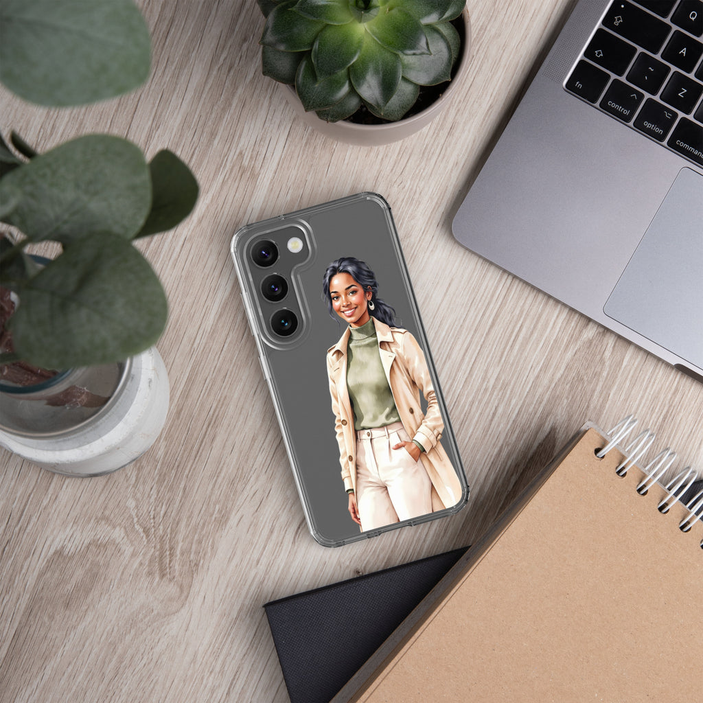 Elegant Fashion Woman Clear Case for Samsung Galaxy S23 – Modern Illustration Protective Cover