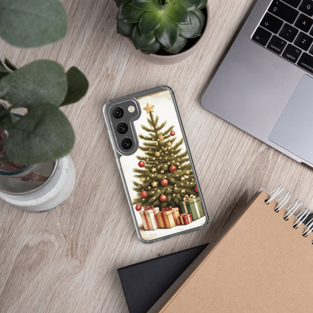 Christmas Tree with Gifts Clear Case for Samsung Galaxy S23 – Festive Holiday Protective Cover