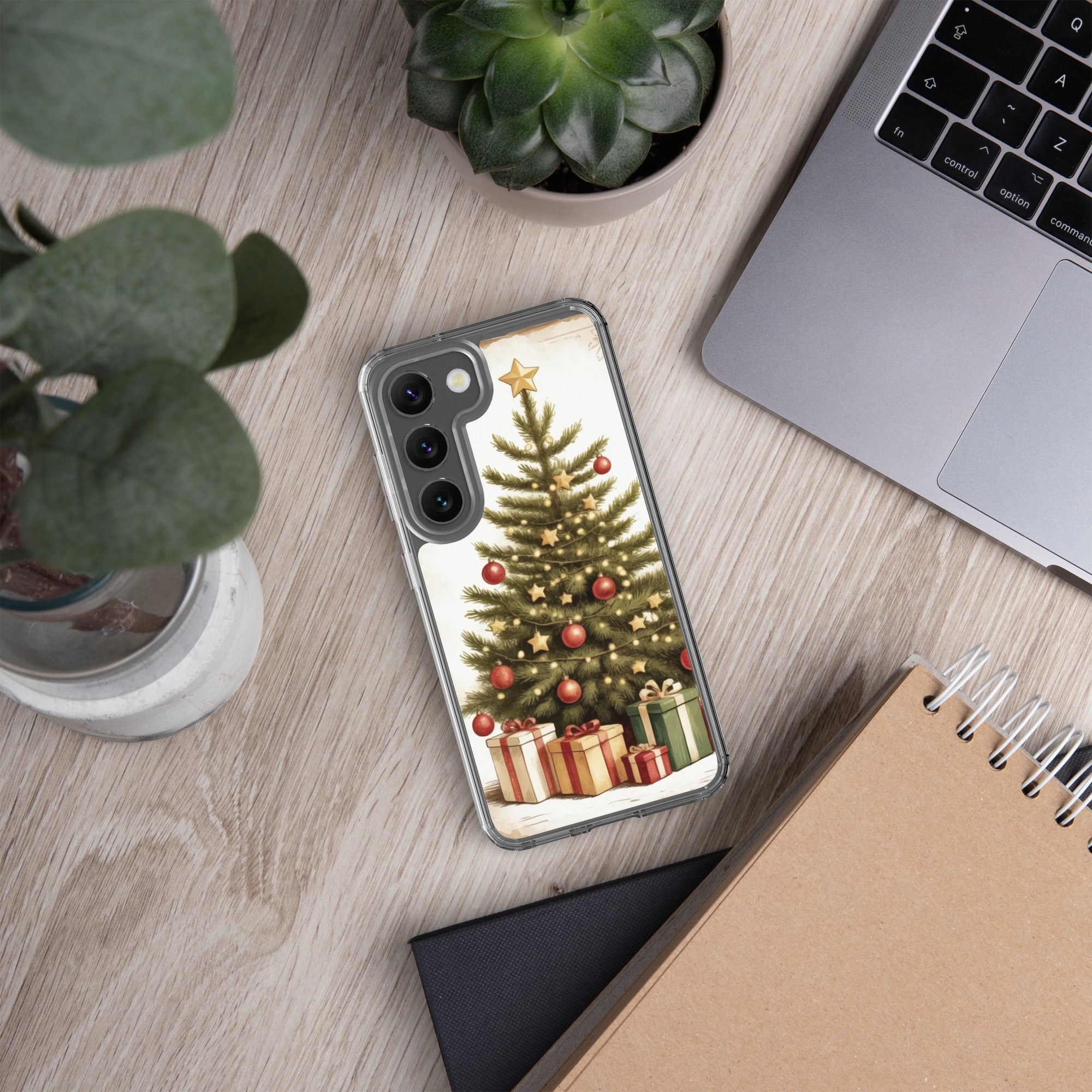 Christmas Tree with Gifts Clear Case for Samsung Galaxy S23 – Festive Holiday Protective Cover
