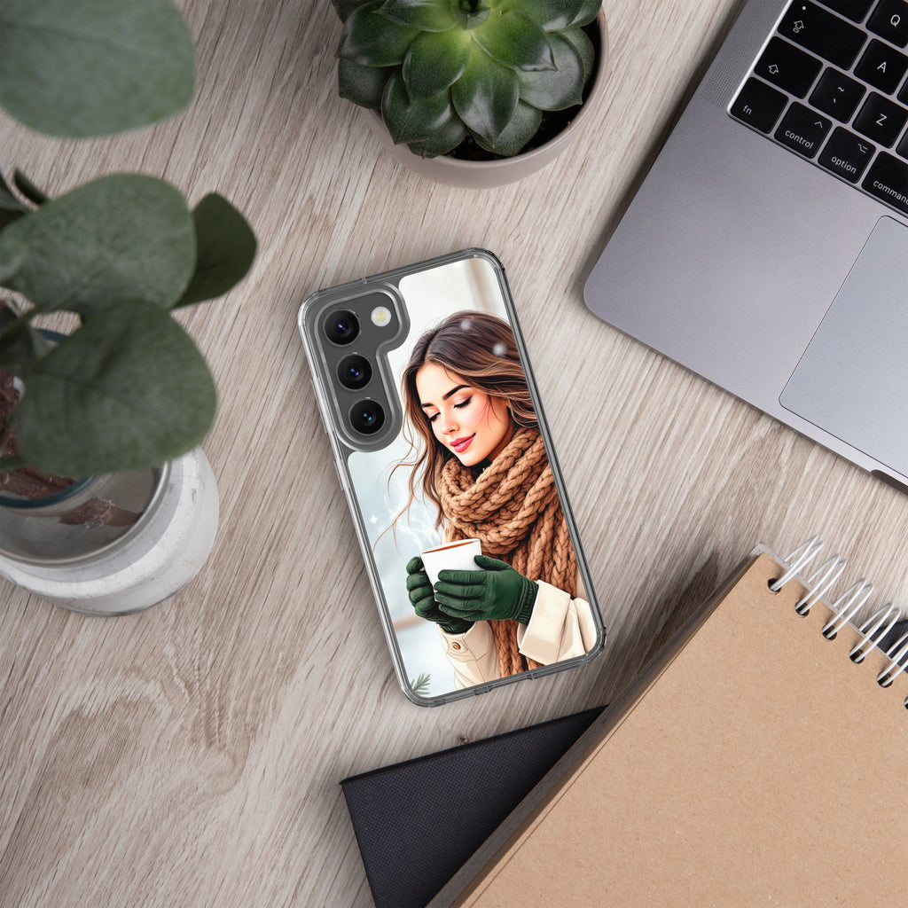 Winter Coffee Moment Clear Case for Samsung Galaxy S23 – Cozy Portrait Protective Cover