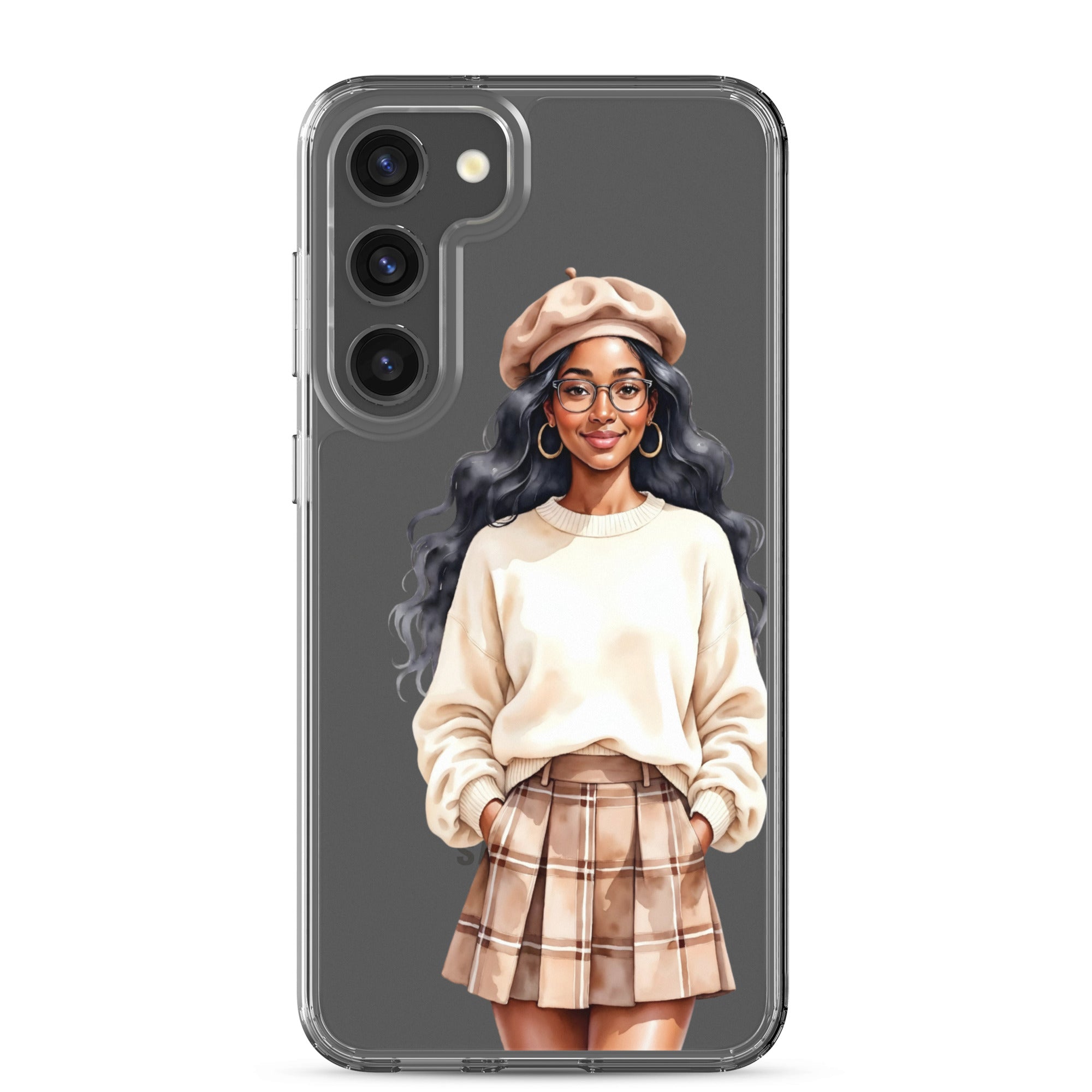 Chic Autumn Portrait Clear Case for Samsung Galaxy S23 Plus – Elegant Minimalist Protective Cover