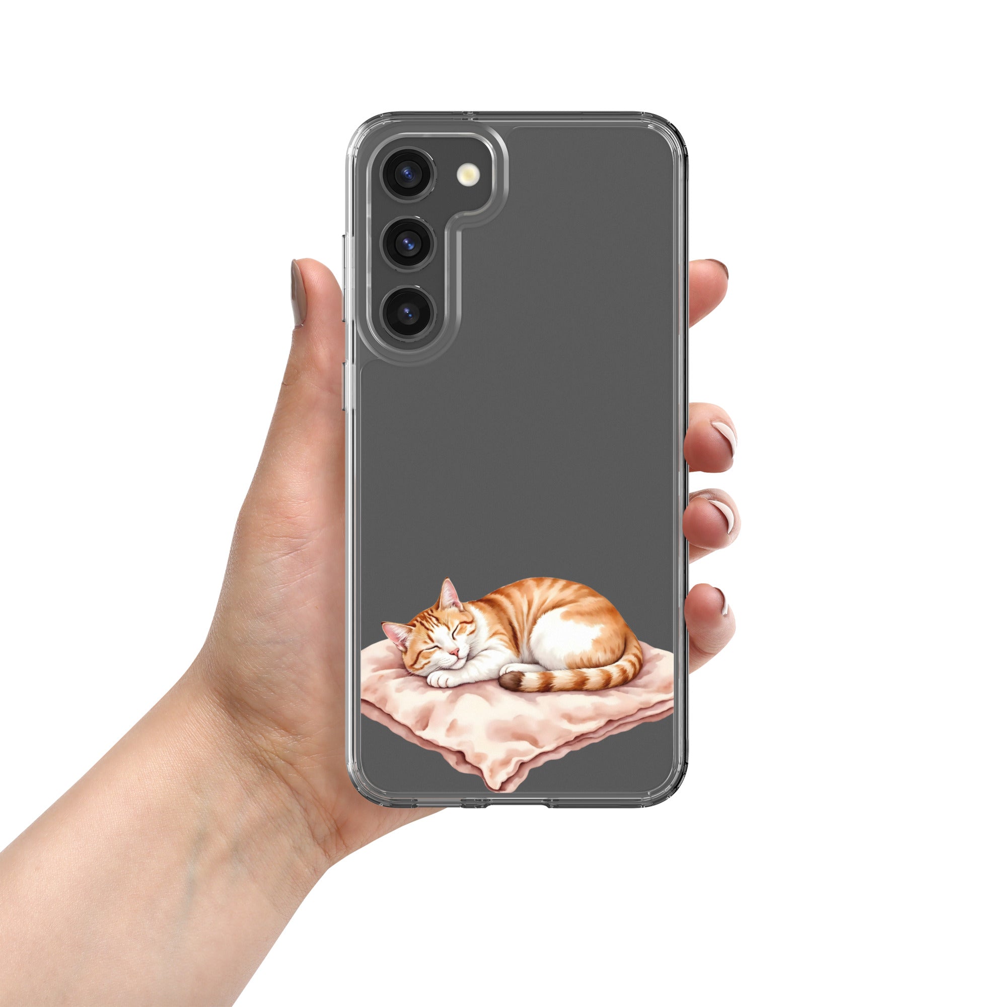 Sleeping Ginger Cat Clear Case for Samsung Galaxy S23 Plus – Cozy Minimal Animal Protective Cover