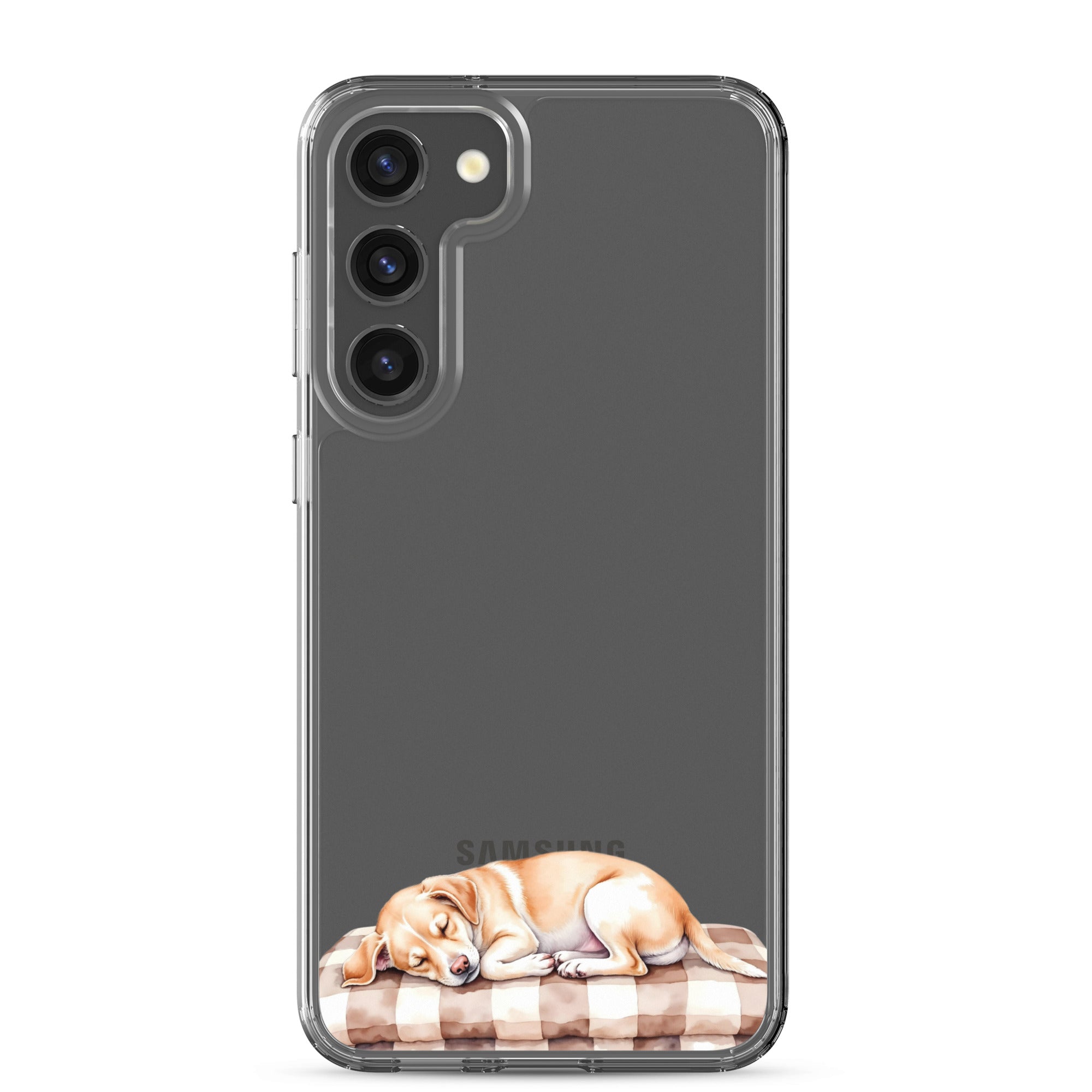 Sleeping Puppy Clear Case for Samsung Galaxy S23 Plus – Cozy Minimal Pet Protective Cover