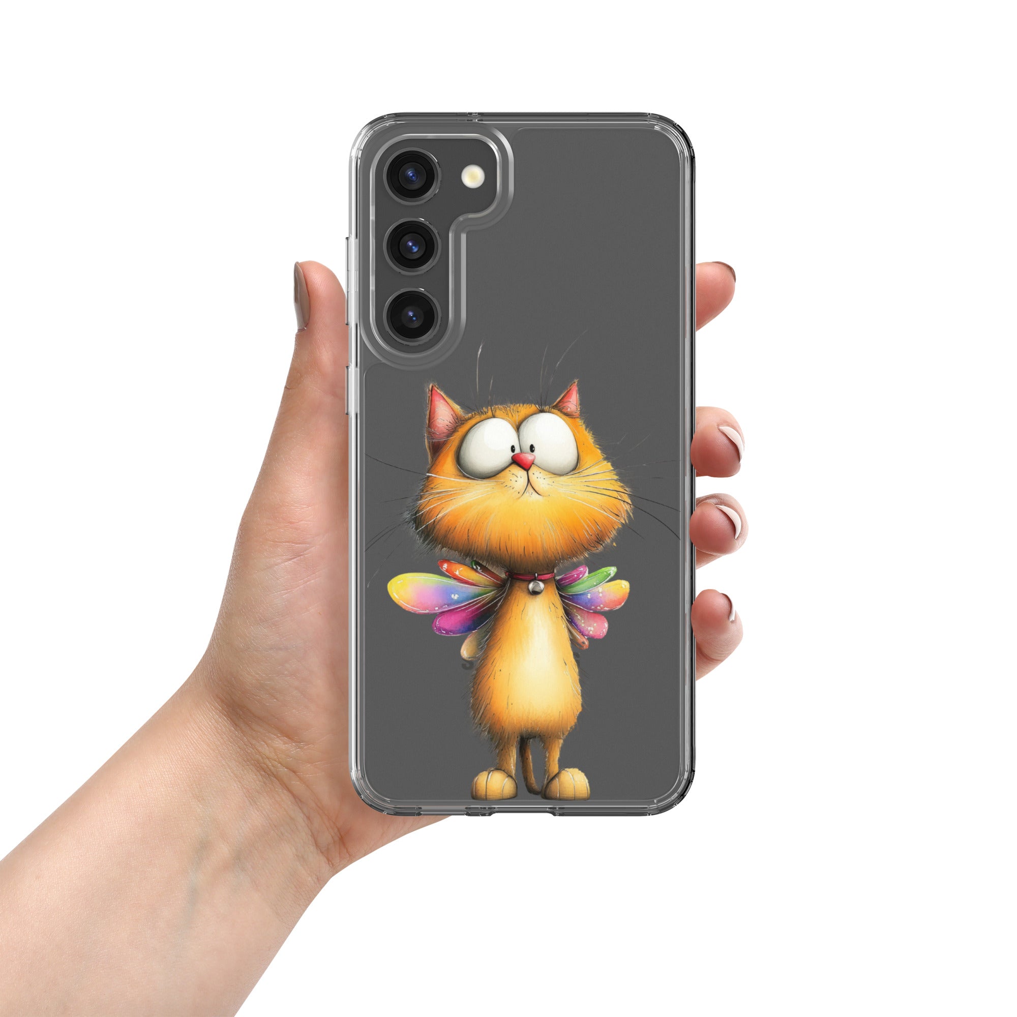 Whimsical Fairy Cat Clear Case for Samsung Galaxy S23 Plus – Playful Fantasy Protective Cover