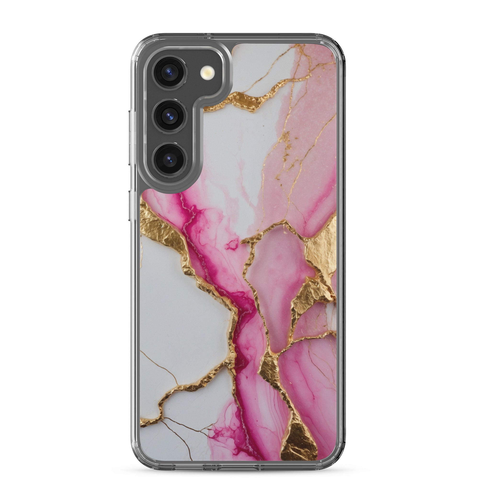 Pink Marble Gold Veins Clear Case for Samsung Galaxy S23 Plus – Elegant Stone Protective Cover