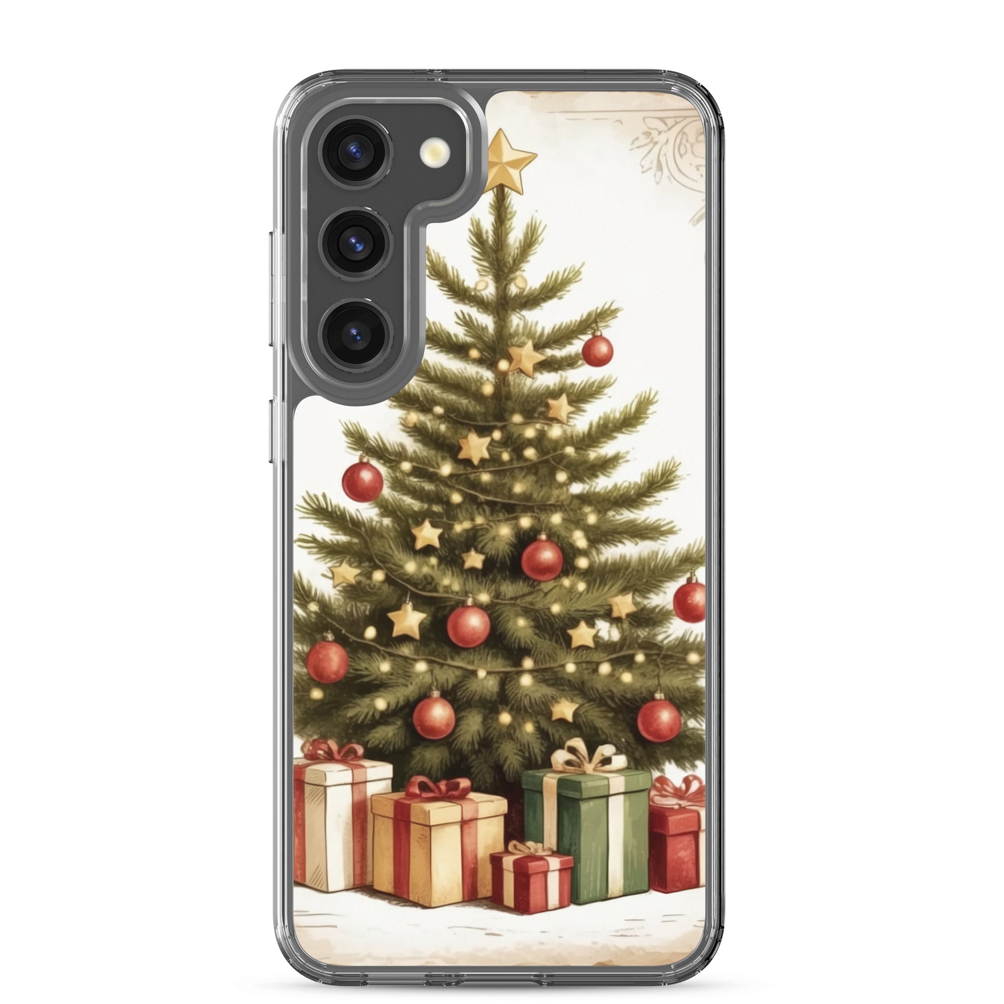 Christmas Tree with Gifts Clear Case for Samsung Galaxy S23 Plus – Festive Holiday Protective Cover