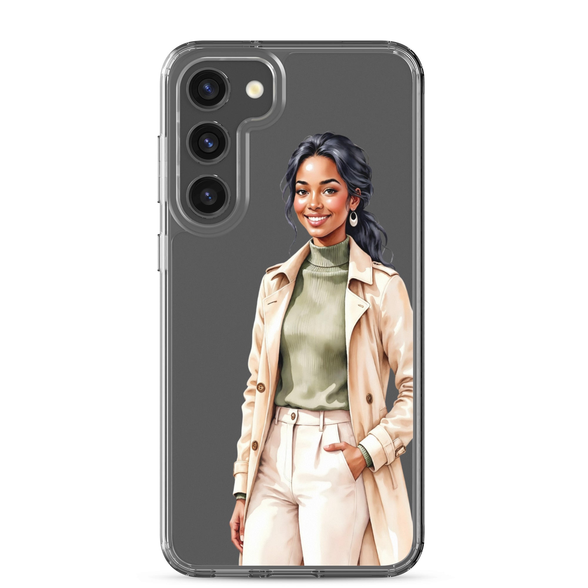 Elegant Fashion Woman Clear Case for Samsung Galaxy S23 Plus – Modern Illustration Protective Cover