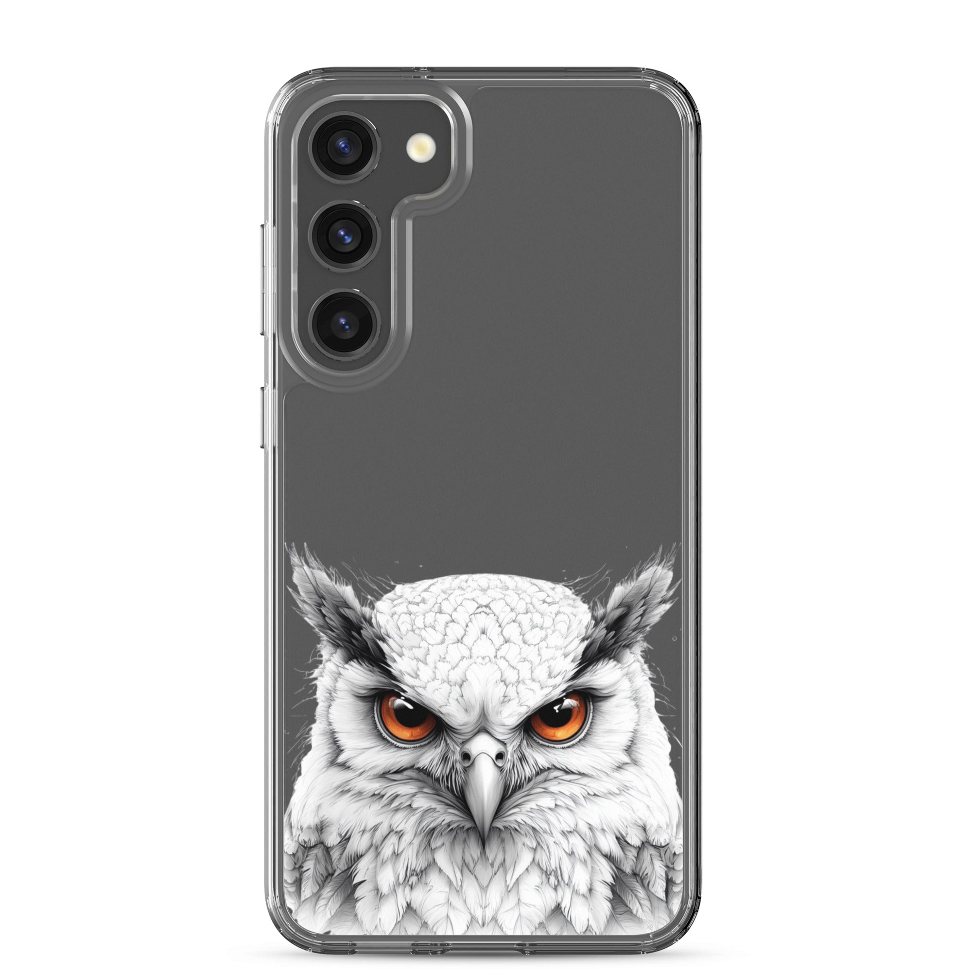 White Owl Illustration Clear Case for Samsung Galaxy S23 Plus – Minimal Wildlife Protective Cover