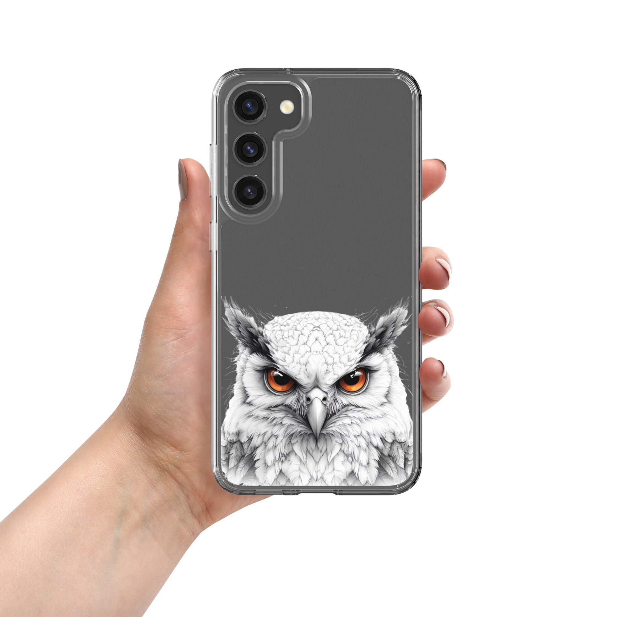 White Owl Illustration Clear Case for Samsung Galaxy S23 Plus – Minimal Wildlife Protective Cover