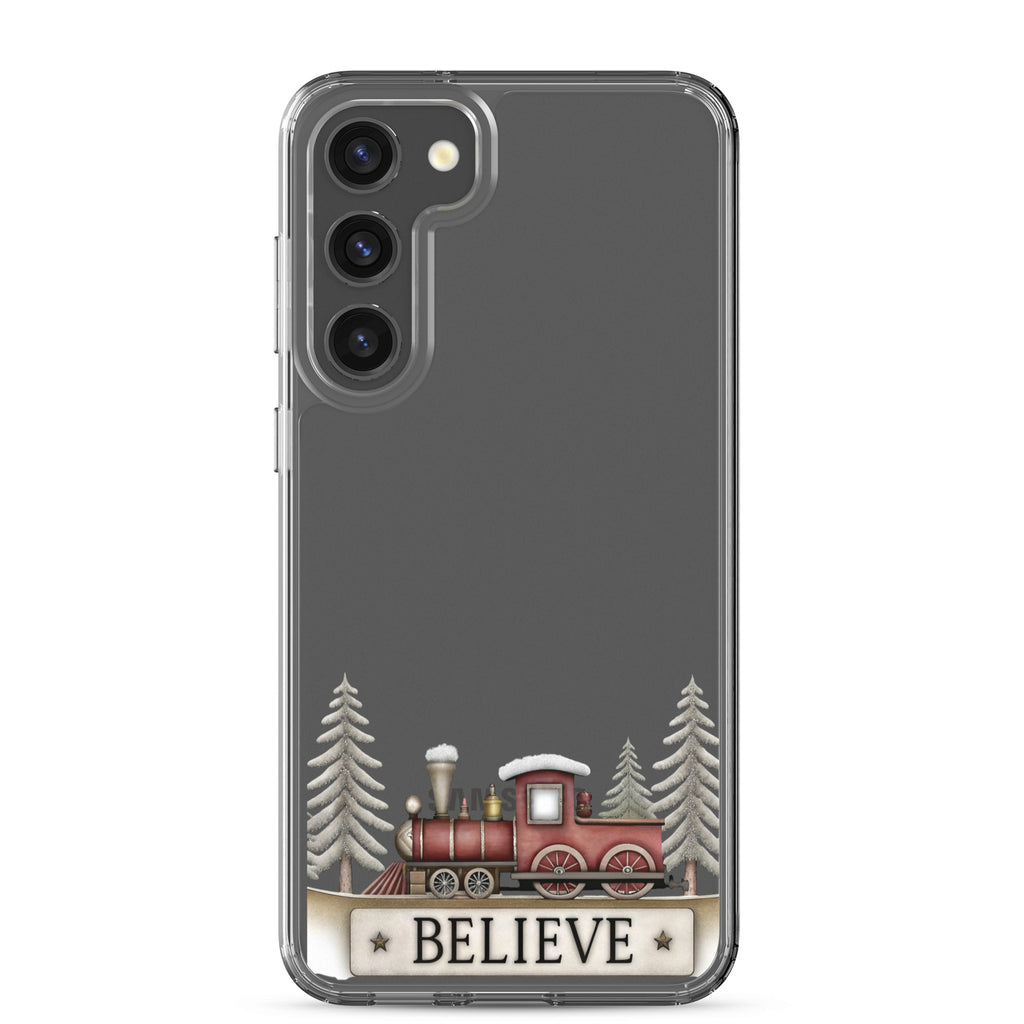 Believe Christmas Train Clear Case for Samsung Galaxy S23 Plus – Festive Holiday Protective Cover