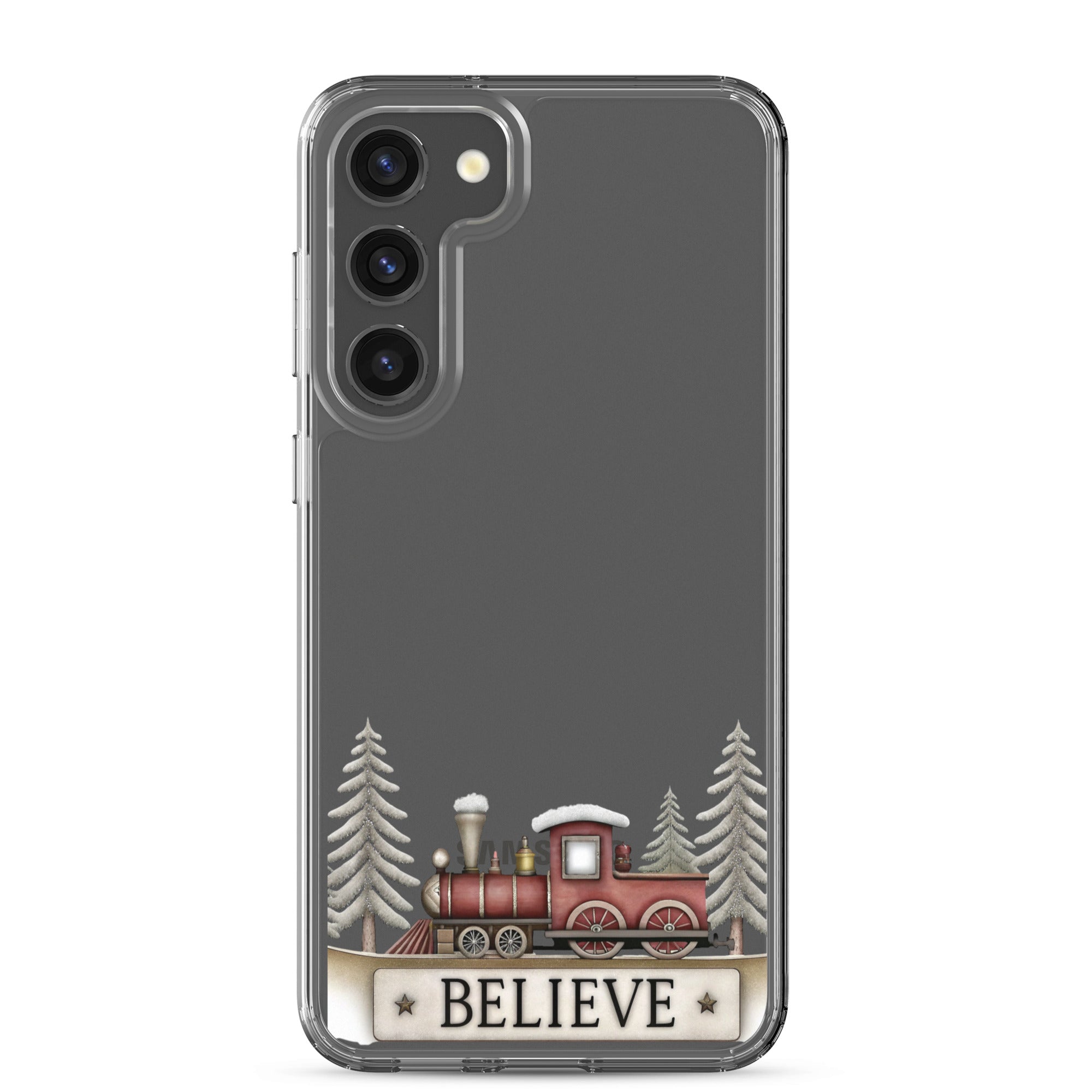 Believe Christmas Train Clear Case for Samsung Galaxy S23 Plus – Festive Holiday Protective Cover