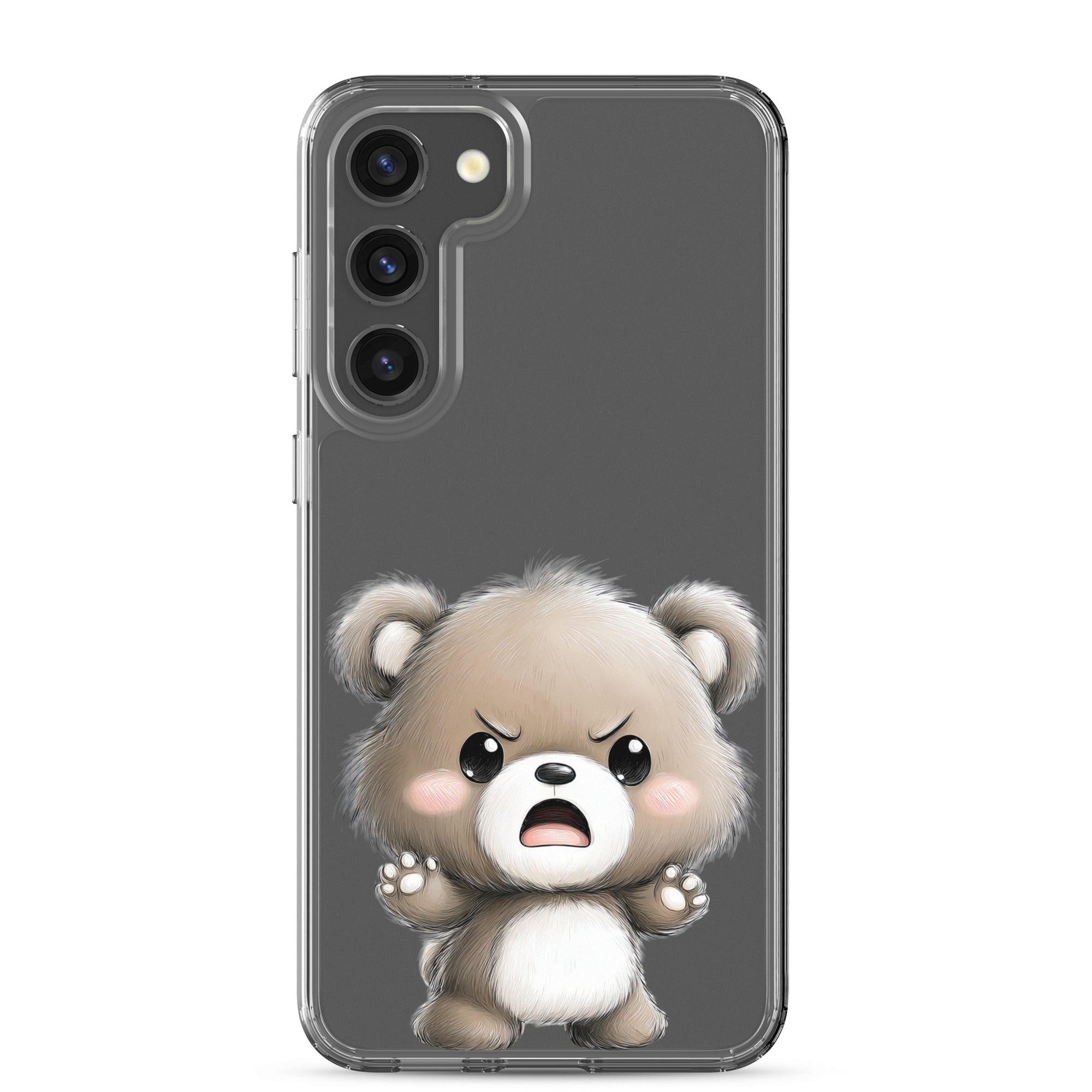 Cute Angry Bear Clear Case for Samsung Galaxy S23 Plus – Playful Cartoon Protective Cover