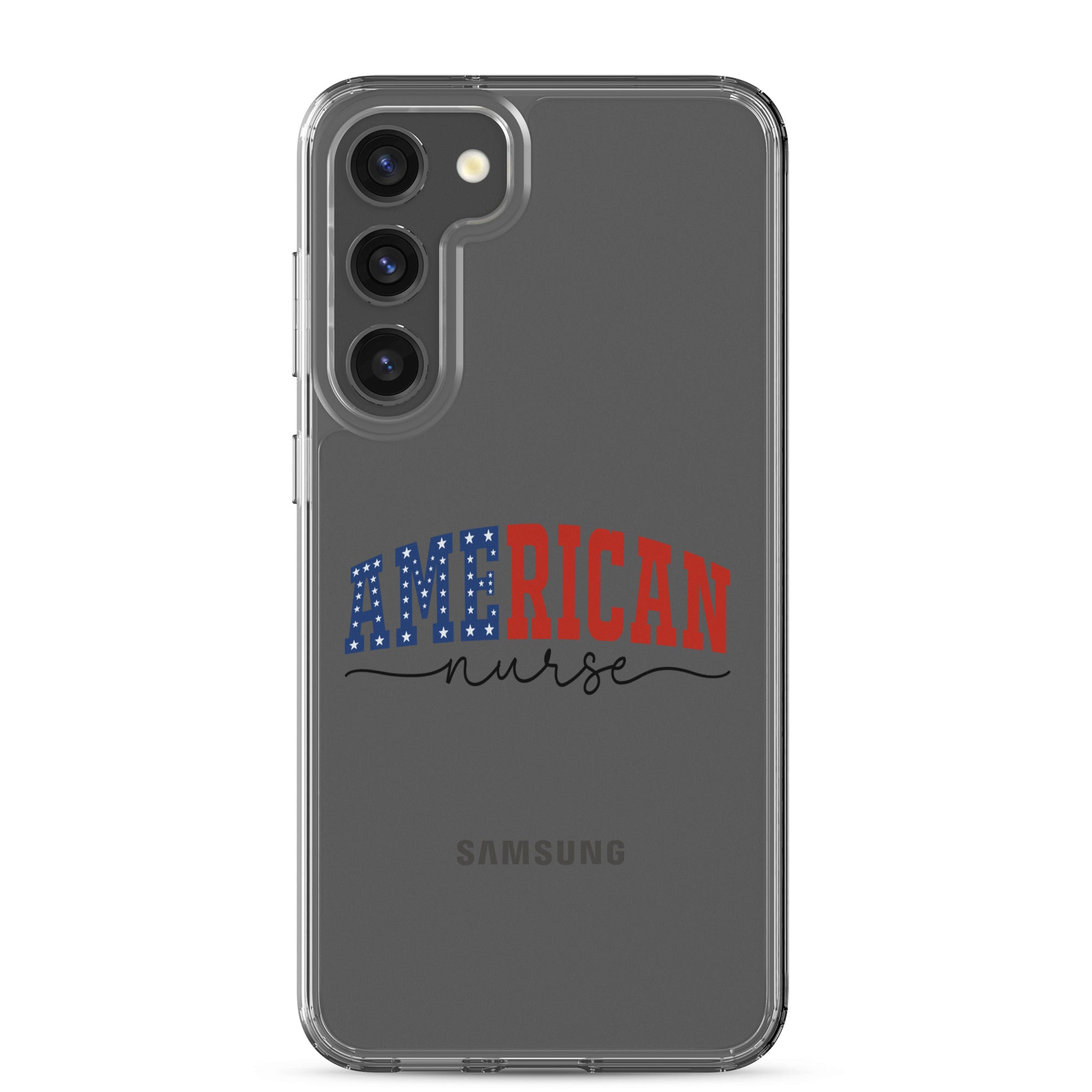 American Nurse Typography Clear Case for Samsung Galaxy S23 Plus – Patriotic Profession Protective Cover