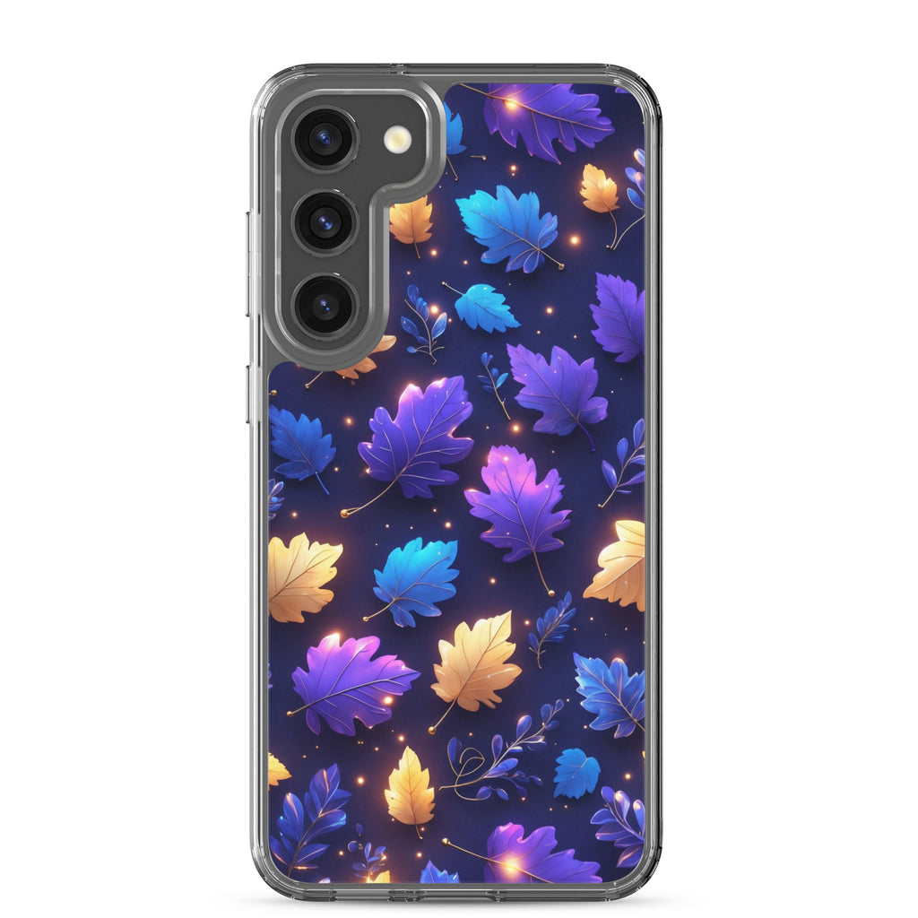 Glowing Autumn Leaves Clear Case for Samsung Galaxy S23 Plus – Colorful Night Nature Protective Cover