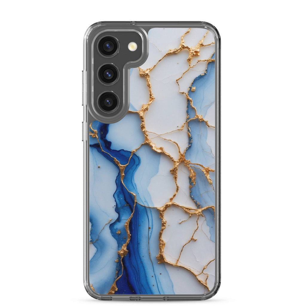Blue Marble Gold Veins Clear Case for Samsung Galaxy S23 Plus – Elegant Stone Protective Cover