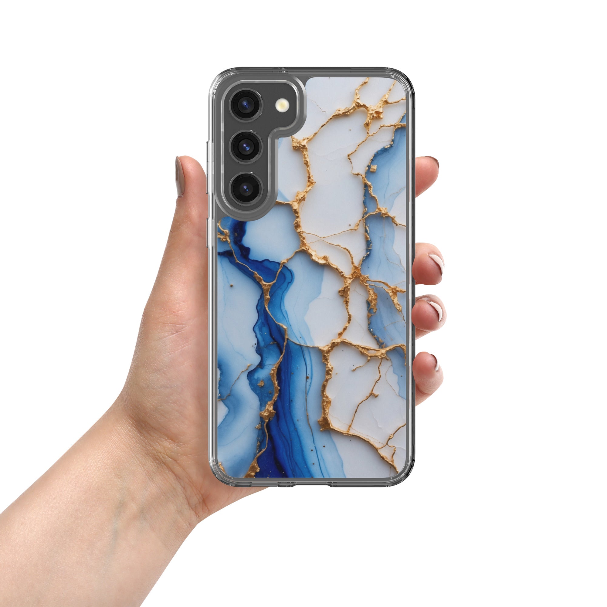 Blue Marble Gold Veins Clear Case for Samsung Galaxy S23 Plus – Elegant Stone Protective Cover