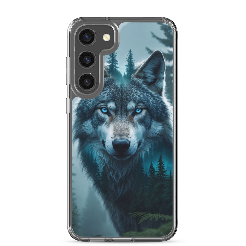 Mystic Forest Wolf Clear Case for Samsung Galaxy S23 Plus – Dark Nature Art Protective Cover