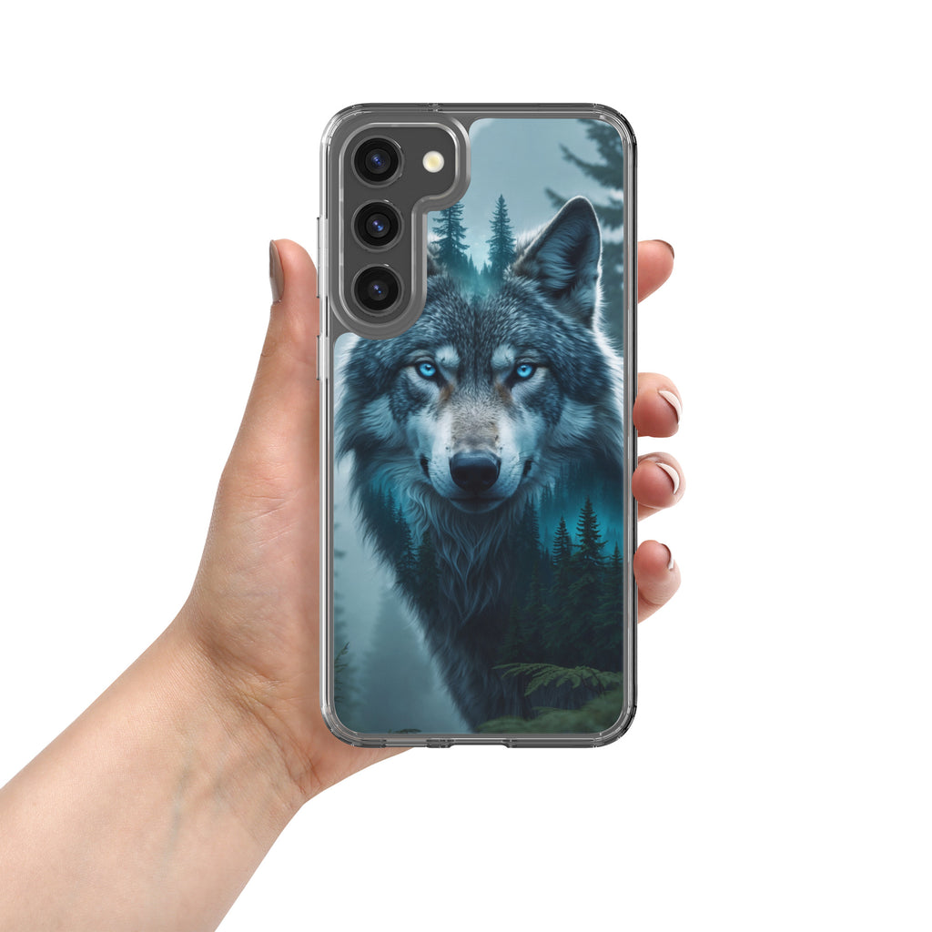 Mystic Forest Wolf Clear Case for Samsung Galaxy S23 Plus – Dark Nature Art Protective Cover