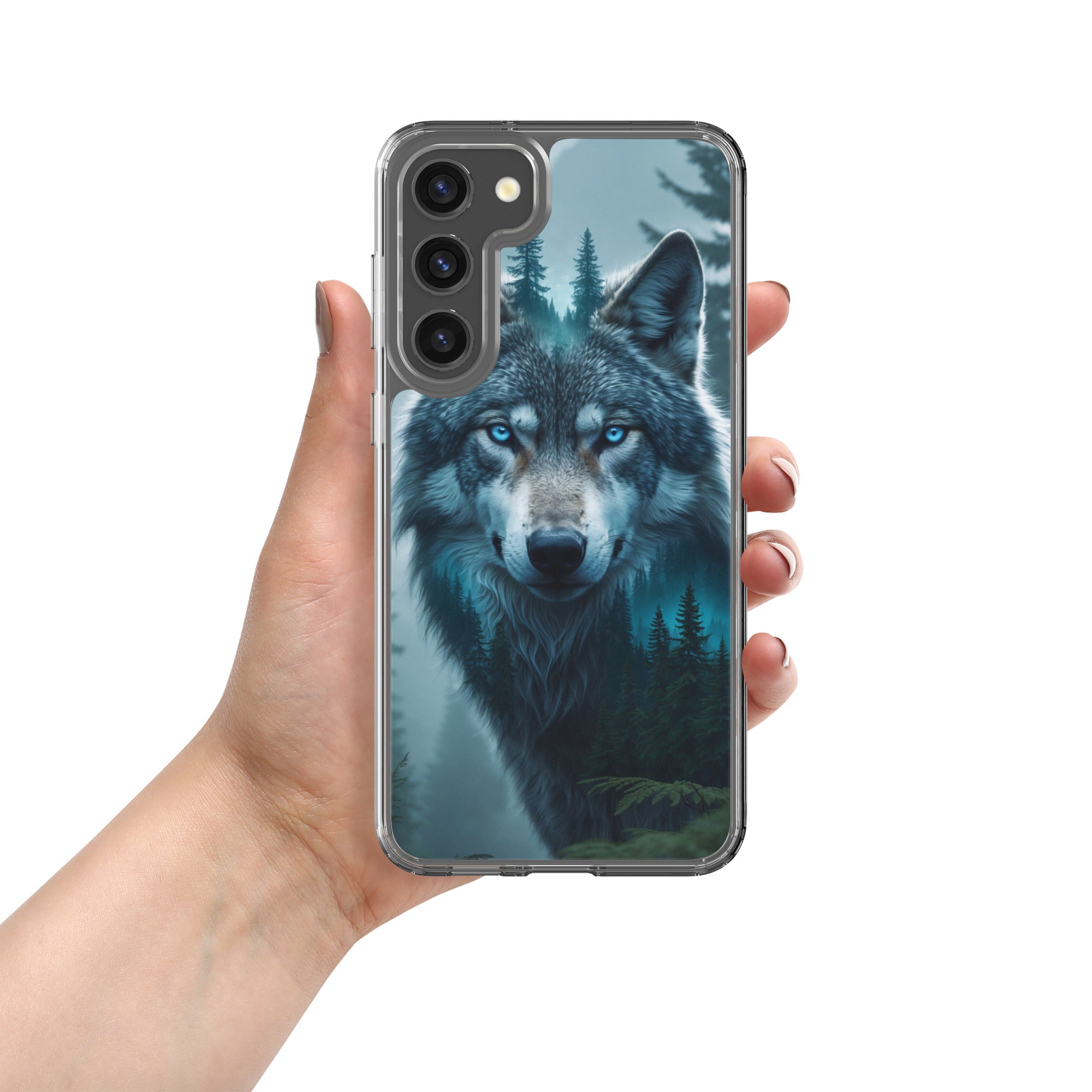 Mystic Forest Wolf Clear Case for Samsung Galaxy S23 Plus – Dark Nature Art Protective Cover