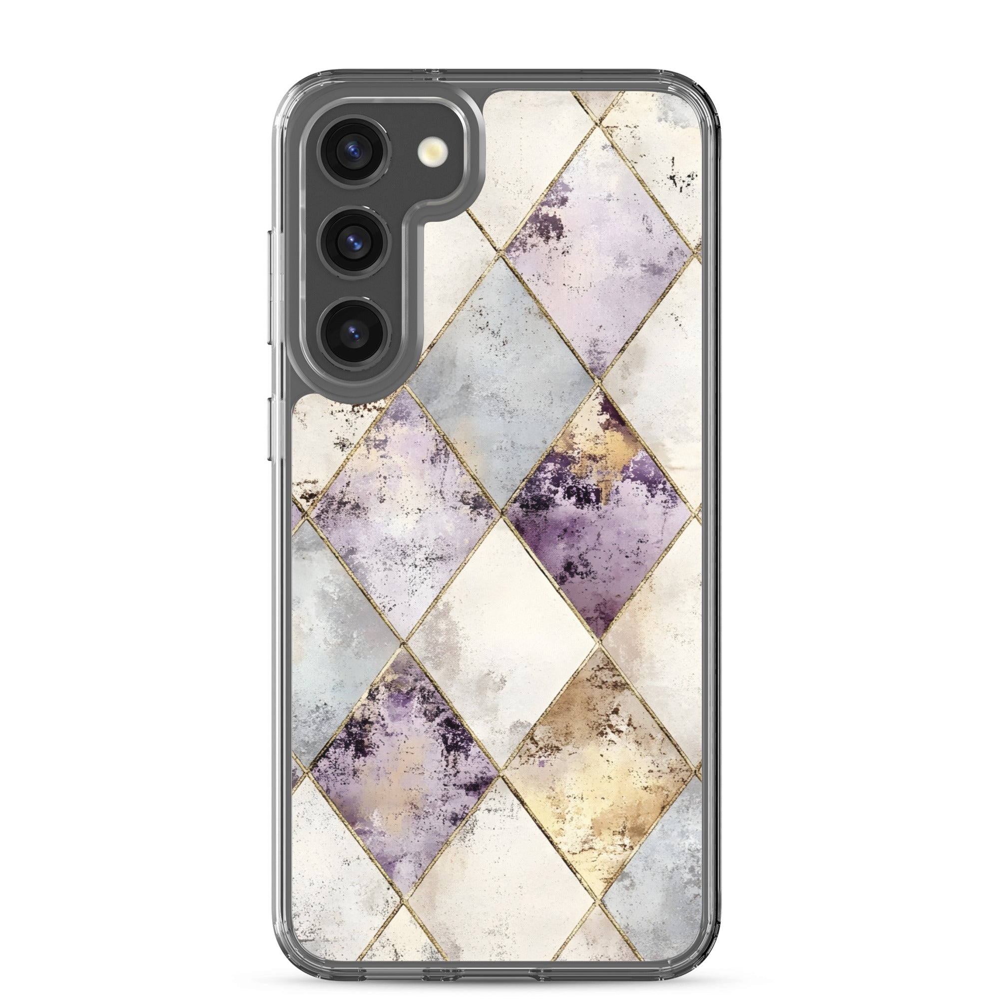 Golden Harlequin Damask Clear Case for Samsung Galaxy S23 Plus – Elegant Geometric Gold Pattern Protective Cover