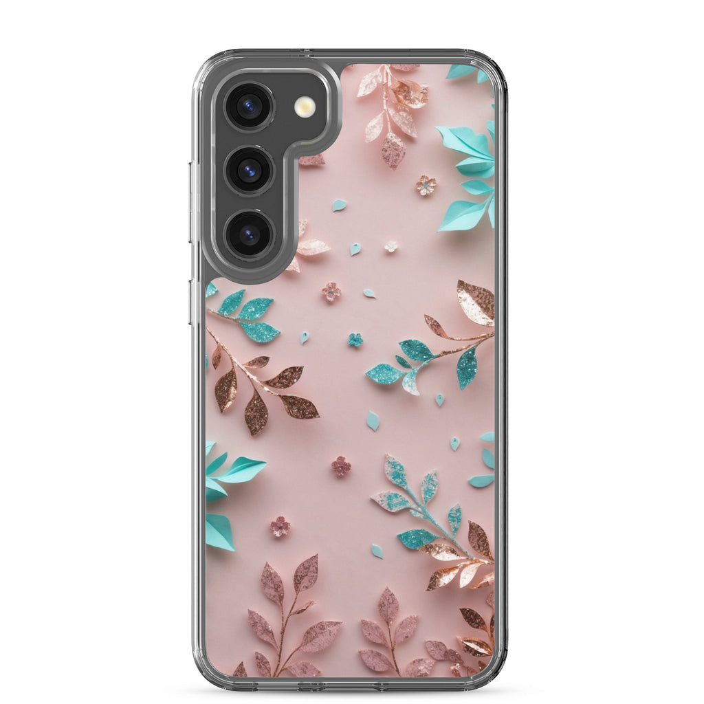 Pastel Floral Leaves Clear Case for Samsung Galaxy S23 Plus – Soft Elegant Protective Cover