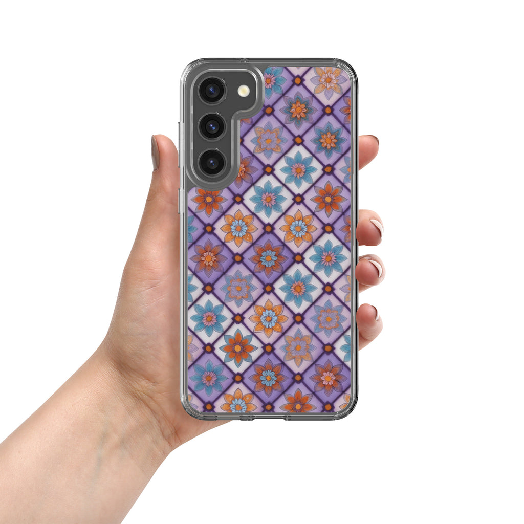 Geometric Floral Pattern Clear Case for Samsung Galaxy S23 Plus – Colorful Mosaic Protective Cover