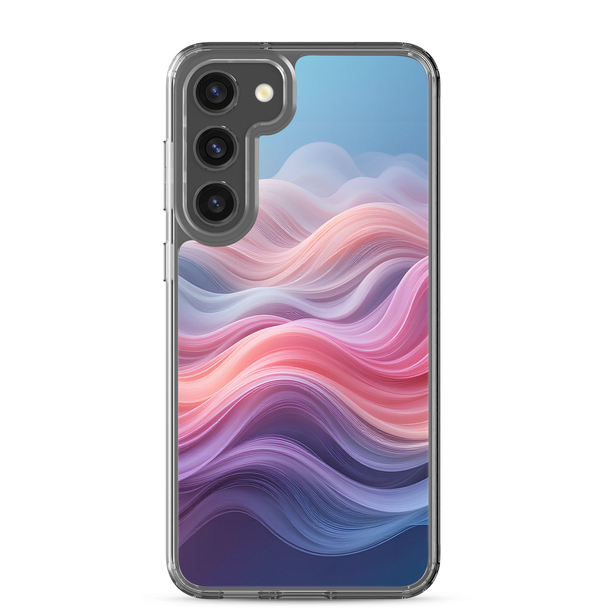 Abstract Pink & Blue Waves Dream Clear Case for Samsung Galaxy S23 Plus – Modern Gradient Protective Cover