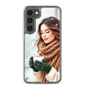 Winter Coffee Moment Clear Case for Samsung Galaxy S23 Plus – Cozy Portrait Protective Cover