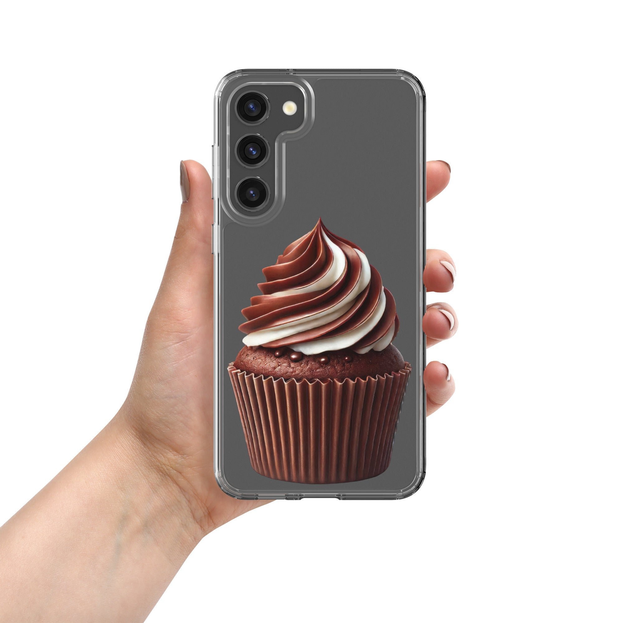 Chocolate Swirl Cupcake Clear Case for Samsung Galaxy S23 Plus – Dessert-Inspired Protective Cover
