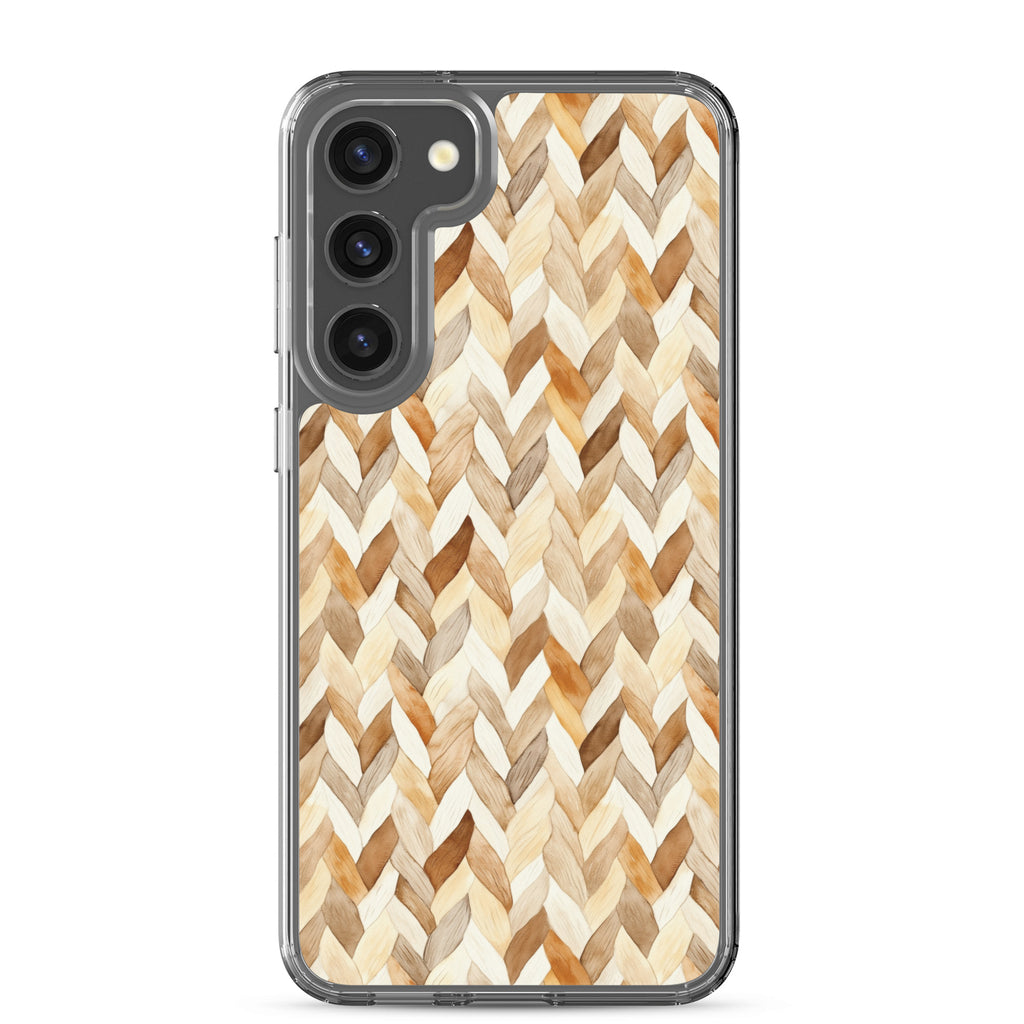 Warm Knit Pattern Clear Case for Samsung Galaxy S23 Plus – Neutral Woven Texture Protective Cover