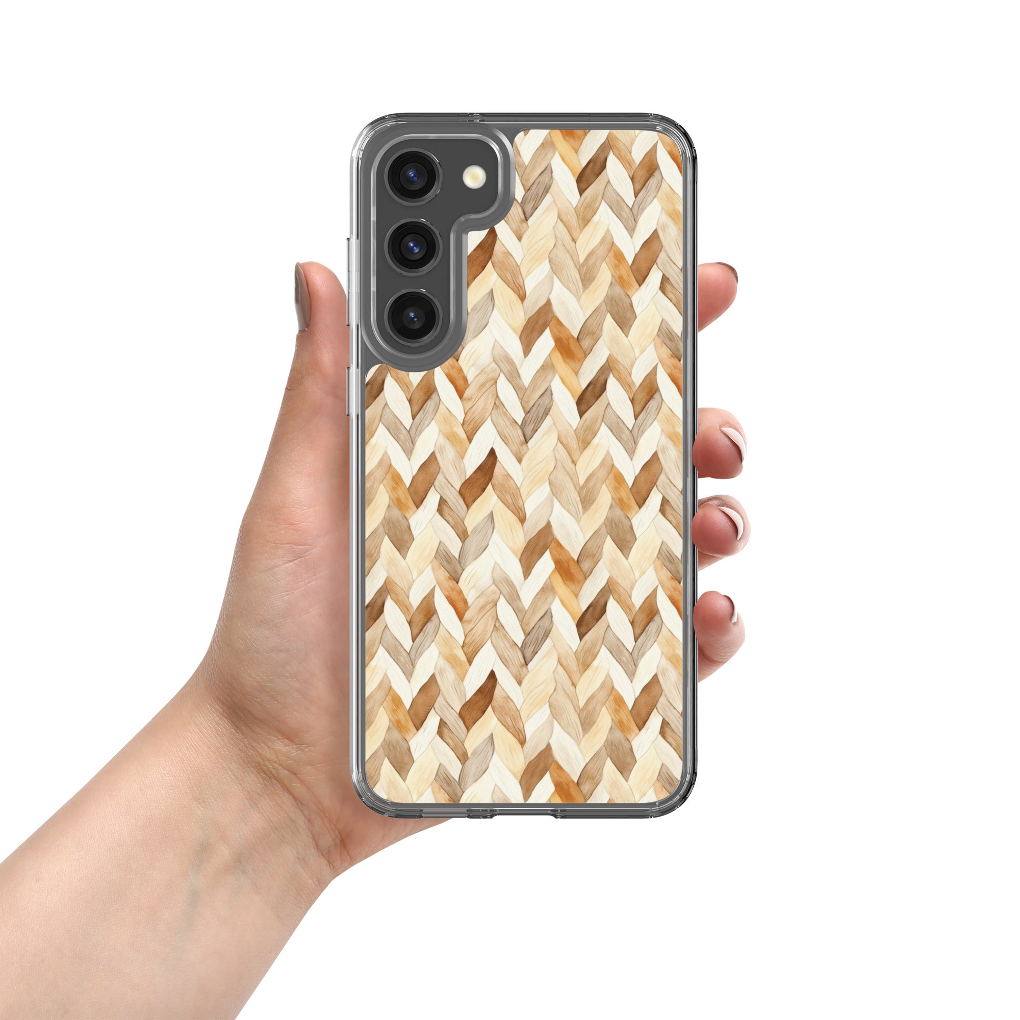 Warm Knit Pattern Clear Case for Samsung Galaxy S23 Plus – Neutral Woven Texture Protective Cover