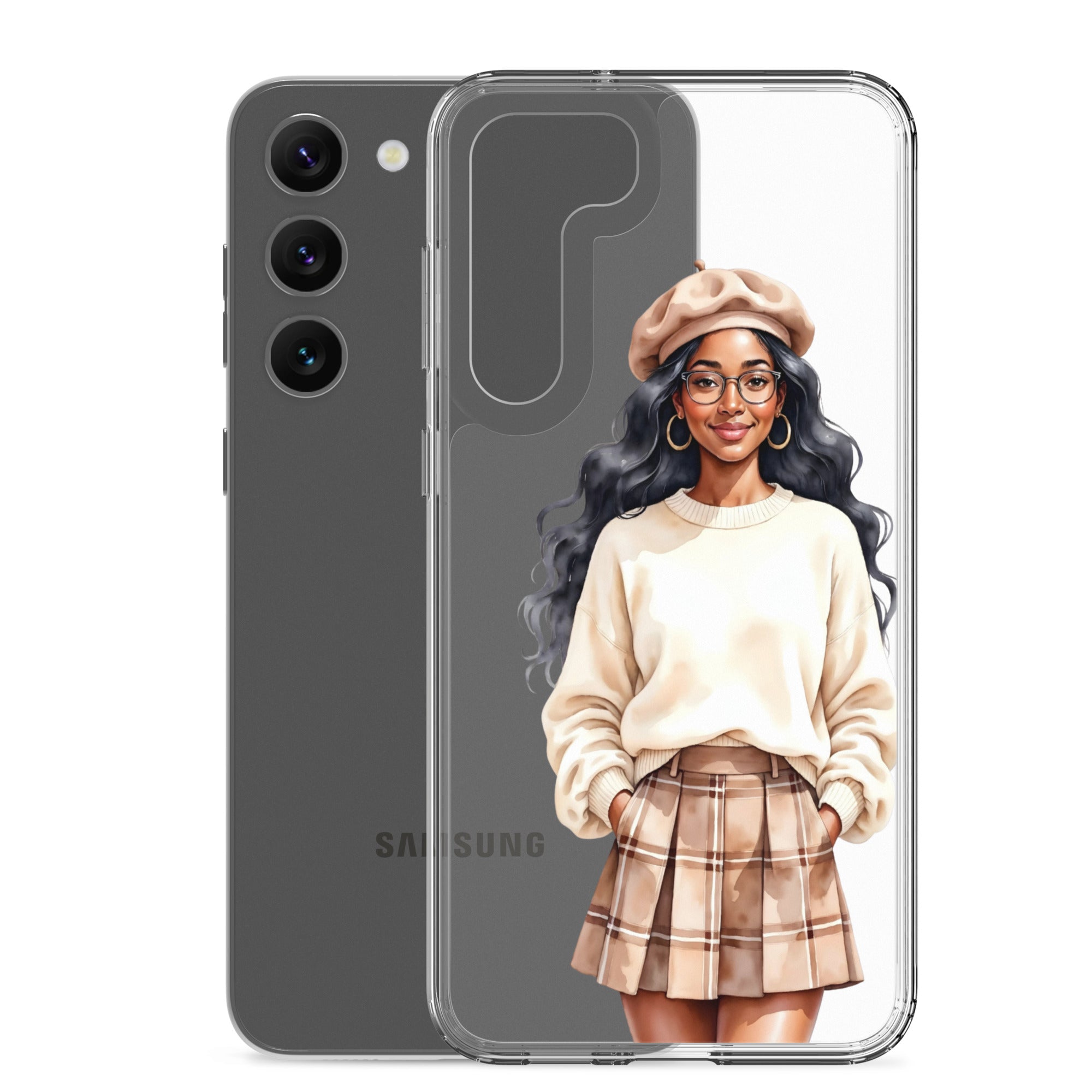 Chic Autumn Portrait Clear Case for Samsung Galaxy S23 Plus – Elegant Minimalist Protective Cover