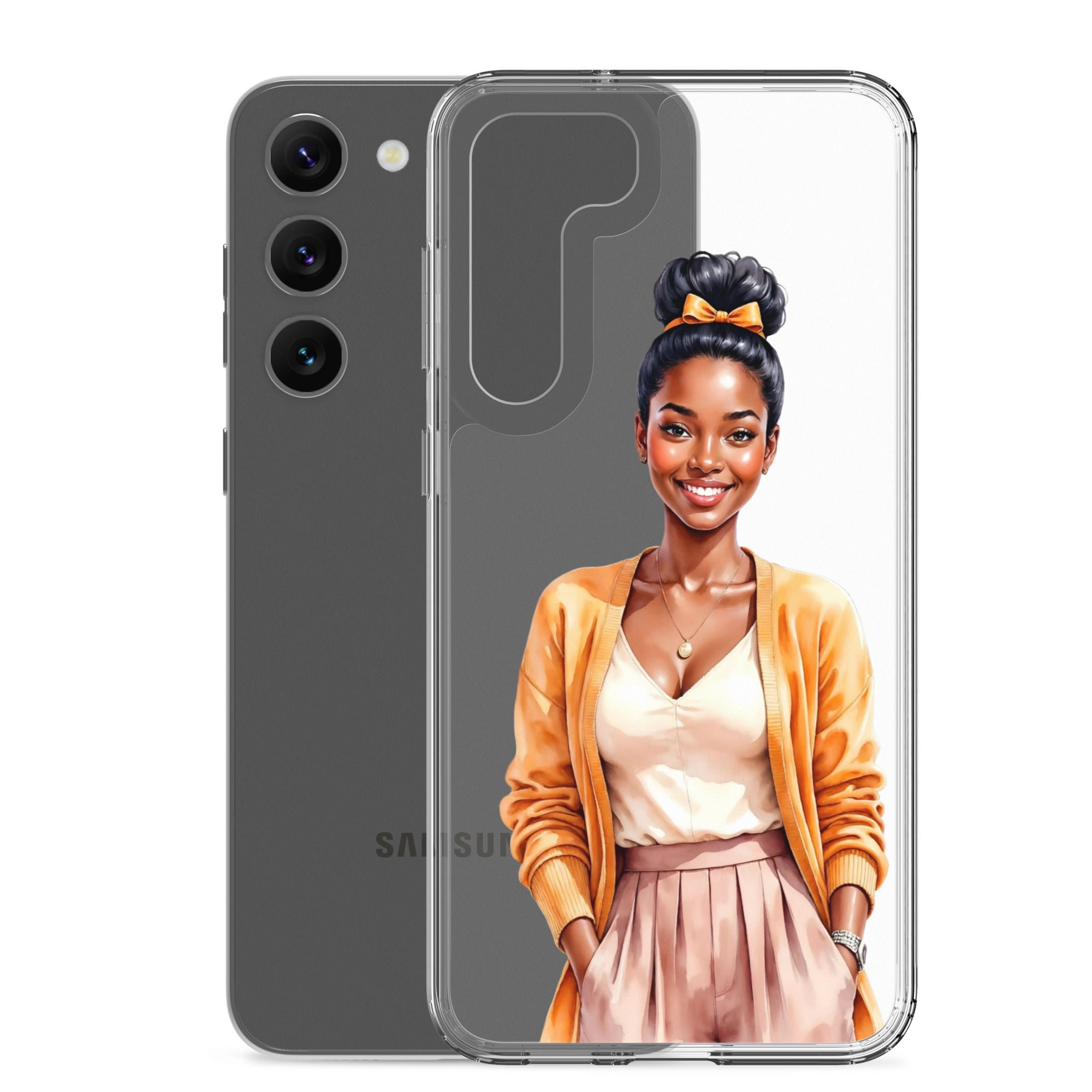 Elegant Portrait Clear Case for Samsung Galaxy S23 Plus – Minimalist Fashion Protective Cover