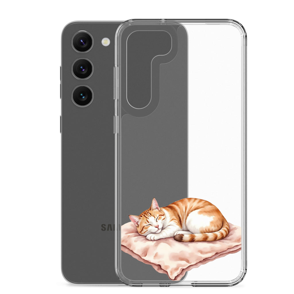 Sleeping Ginger Cat Clear Case for Samsung Galaxy S23 Plus – Cozy Minimal Animal Protective Cover