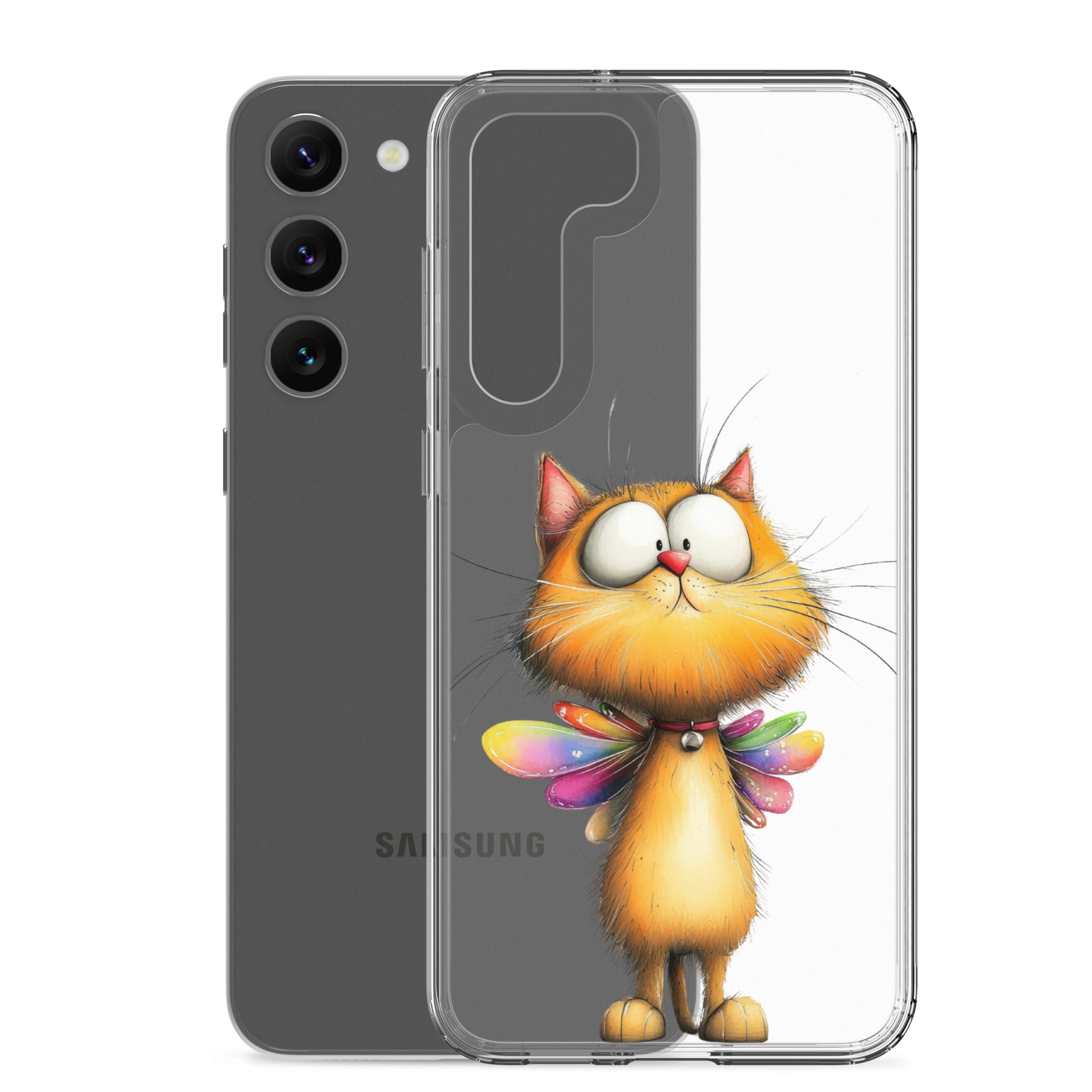 Whimsical Fairy Cat Clear Case for Samsung Galaxy S23 Plus – Playful Fantasy Protective Cover