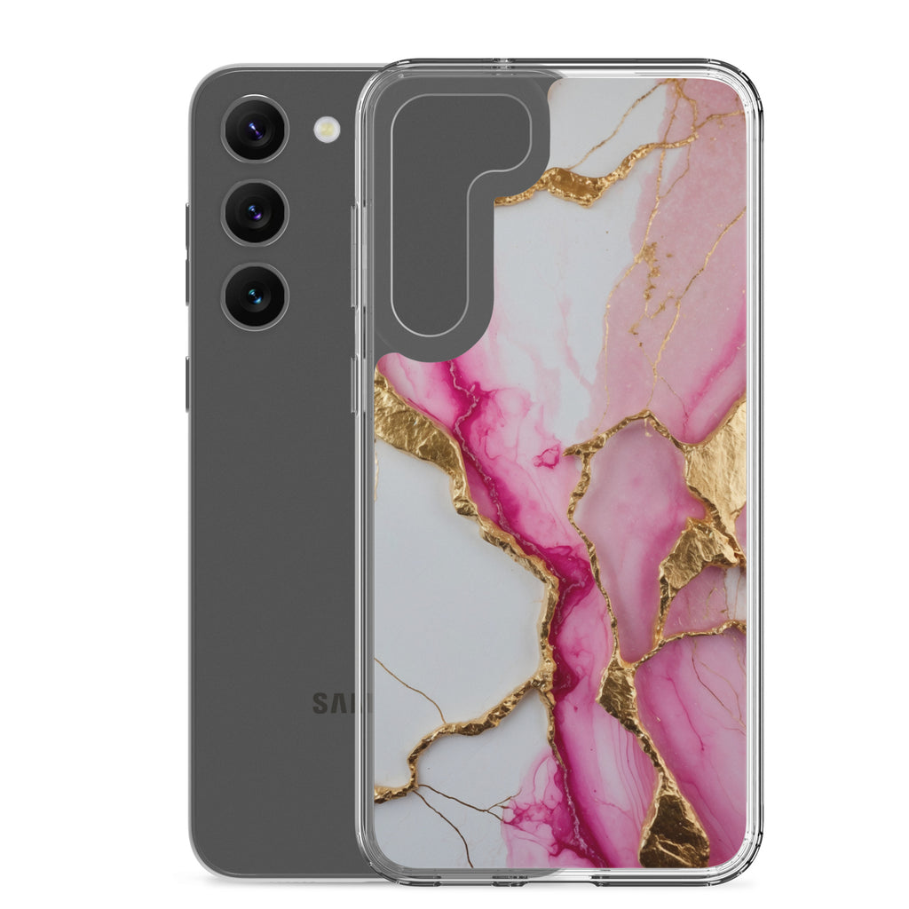 Pink Marble Gold Veins Clear Case for Samsung Galaxy S23 Plus – Elegant Stone Protective Cover
