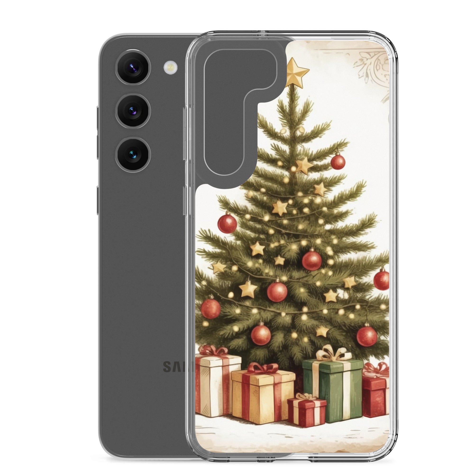 Christmas Tree with Gifts Clear Case for Samsung Galaxy S23 Plus – Festive Holiday Protective Cover
