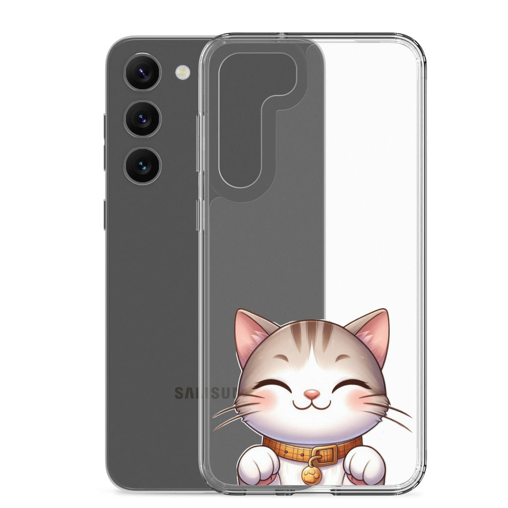 Cute Smiling Cat Clear Case for Samsung Galaxy S23 Plus – Minimal Kawaii Protective Cover