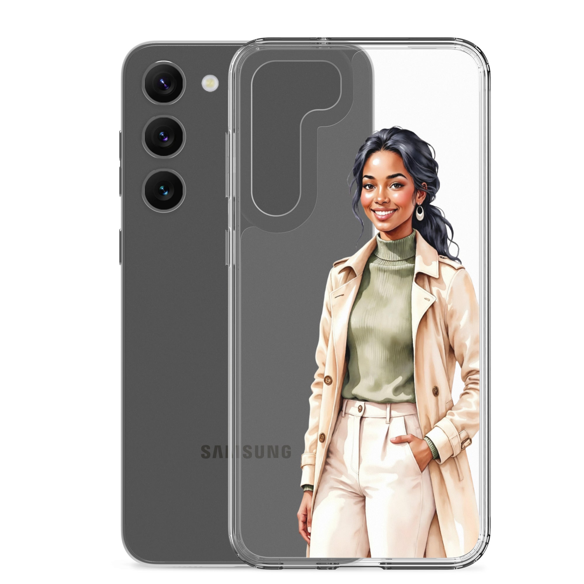 Elegant Fashion Woman Clear Case for Samsung Galaxy S23 Plus – Modern Illustration Protective Cover