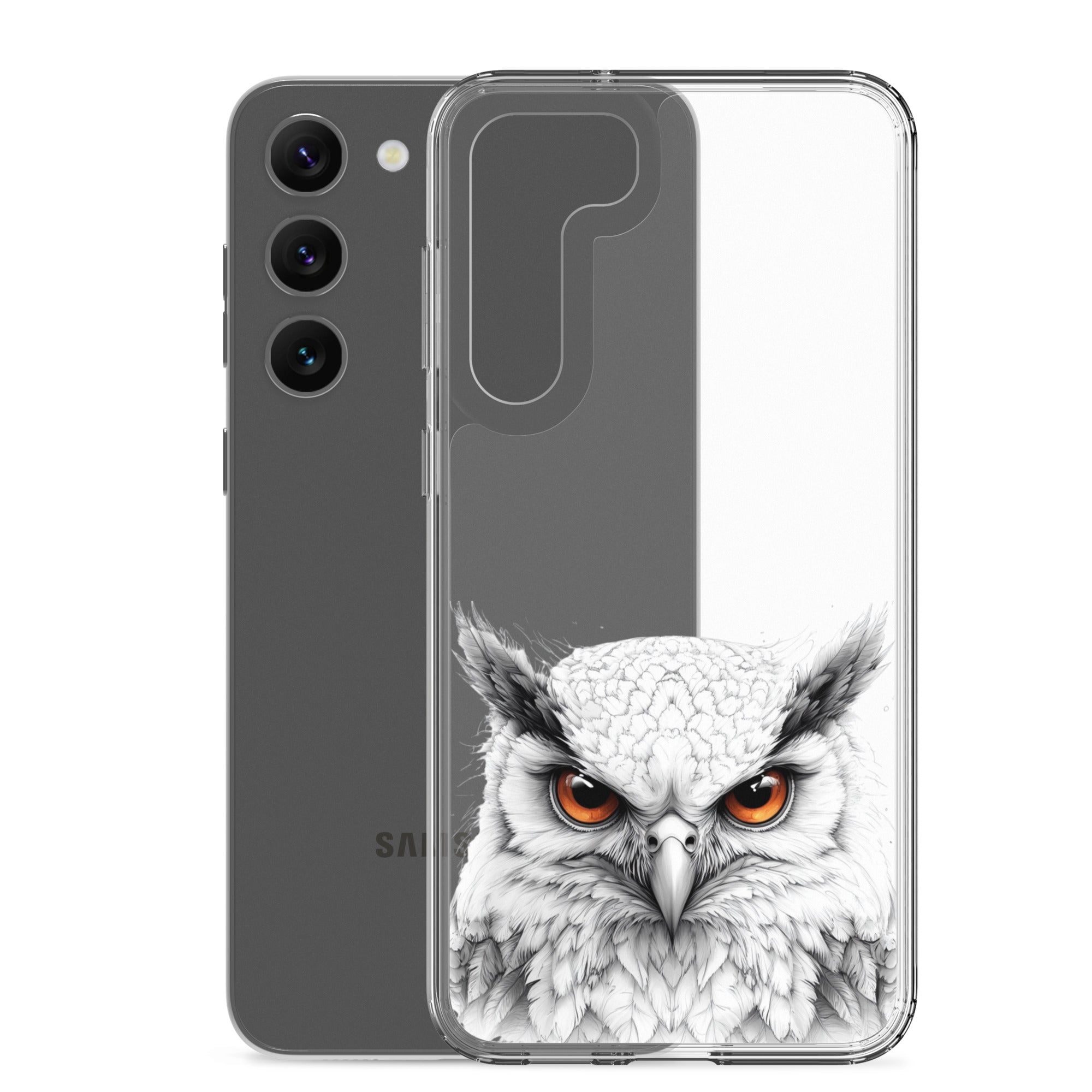 White Owl Illustration Clear Case for Samsung Galaxy S23 Plus – Minimal Wildlife Protective Cover